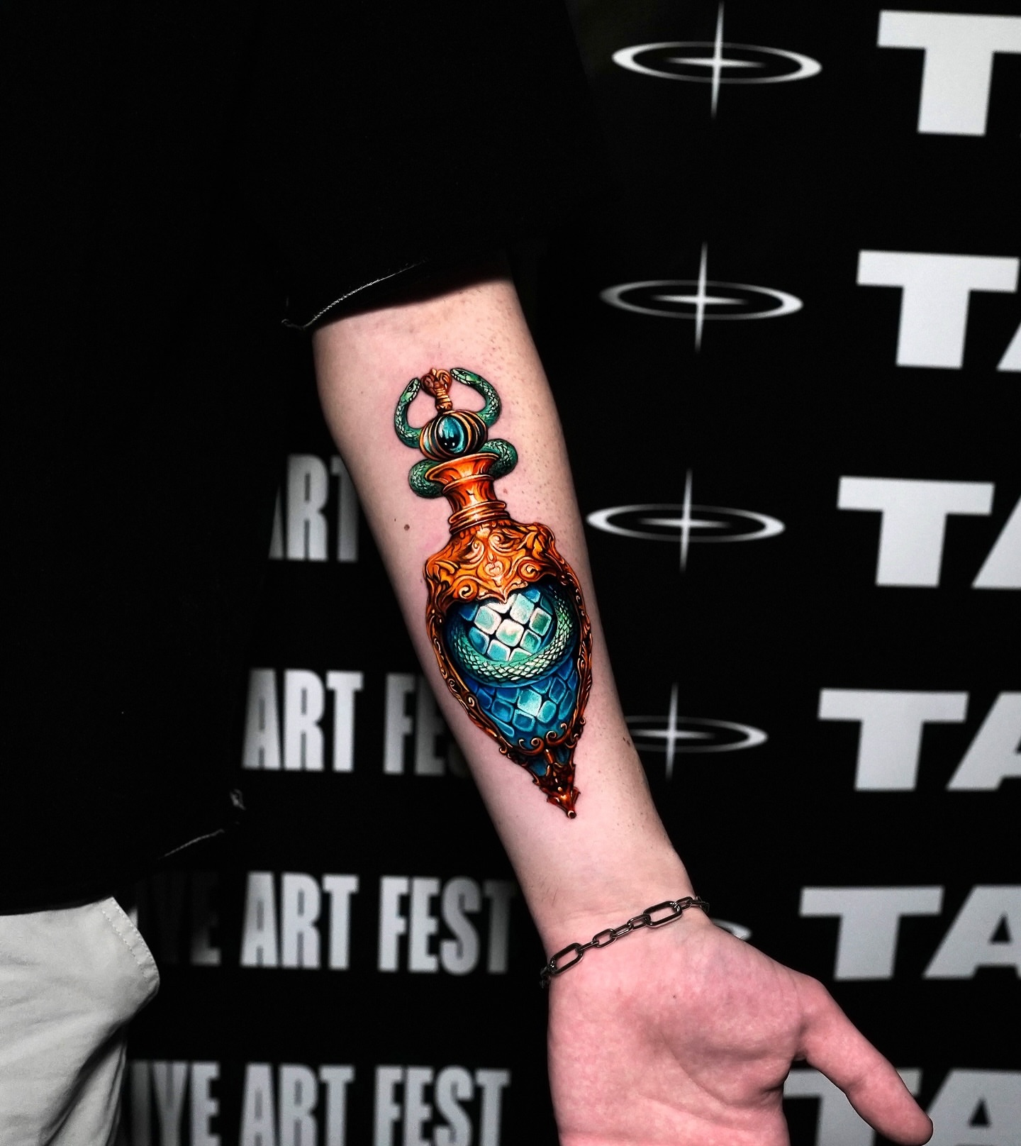 Vase geometric tattoo on the forearm by serenay akçiçek