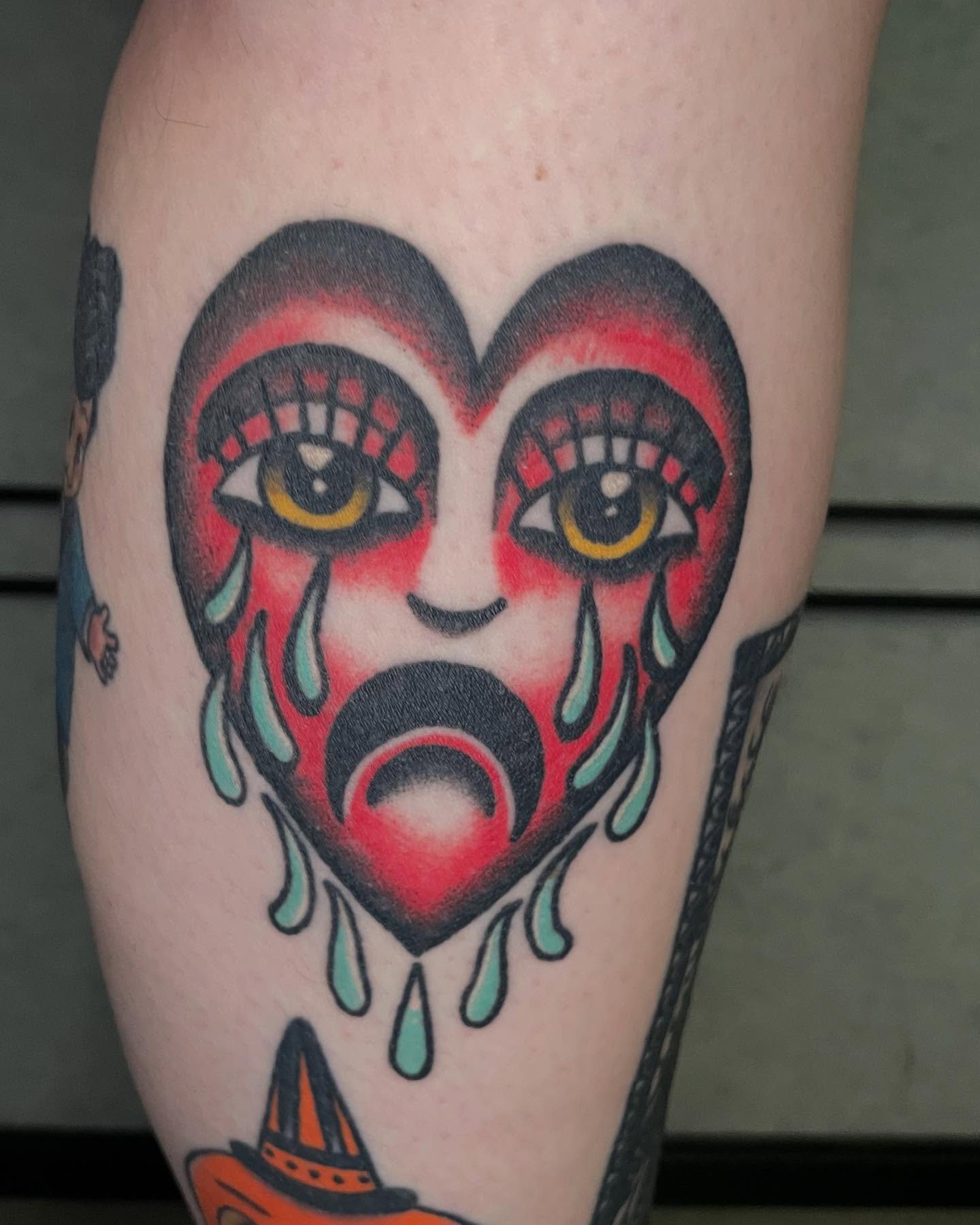 Crying heart American traditional tattoo on the forearm by Seattle Tattoo Artist, Bonney Lake, Washington