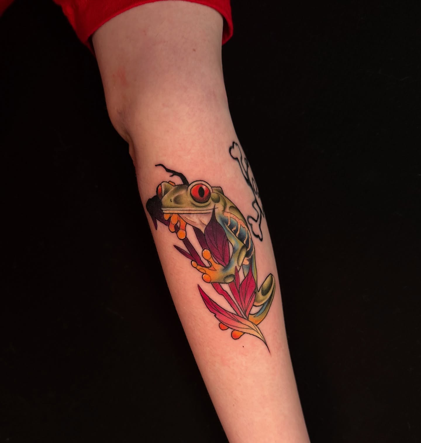 Frog American traditional tattoo on the forearm by alex h🪴 neotrad