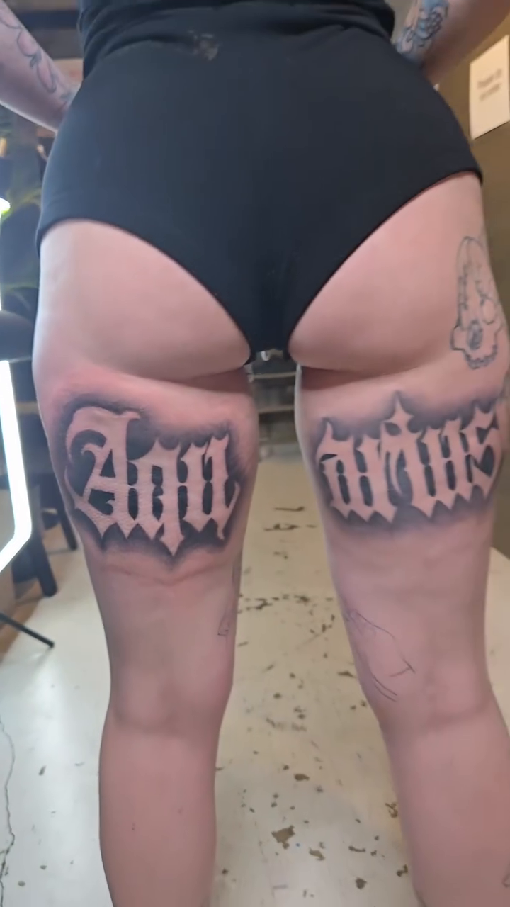 Aquarius text lettering script tattoo by mr.scriptkeeper