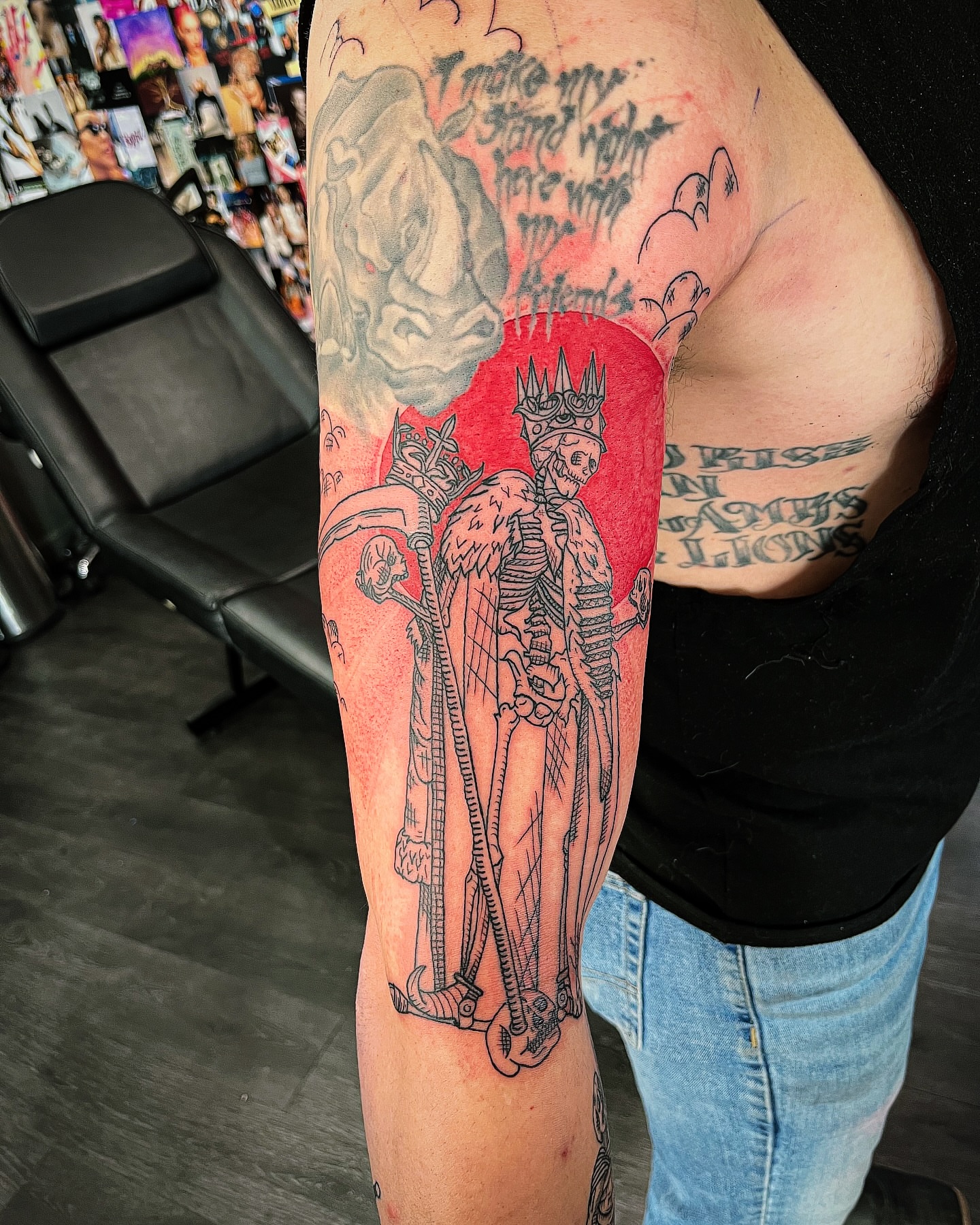 King and skeleton realism tattoo on the forearm by @inkspirationtattoo_co