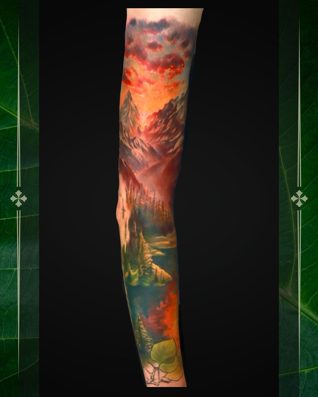 Mountain landscape realism tattoo on the forearm by Mike j tattooer