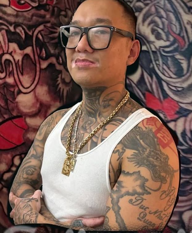 Dragon American traditional tattoo on the chest by Chicago Tattoo Artist