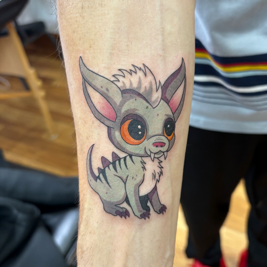 Monster dotwork tattoo on the forearm by Alicia