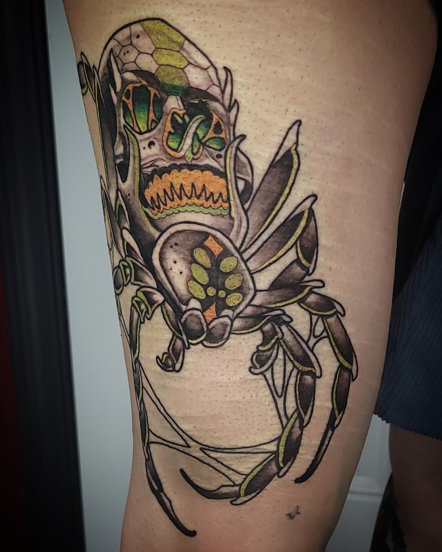 Scorpion geometric tattoo on the forearm by Sean Hollinger