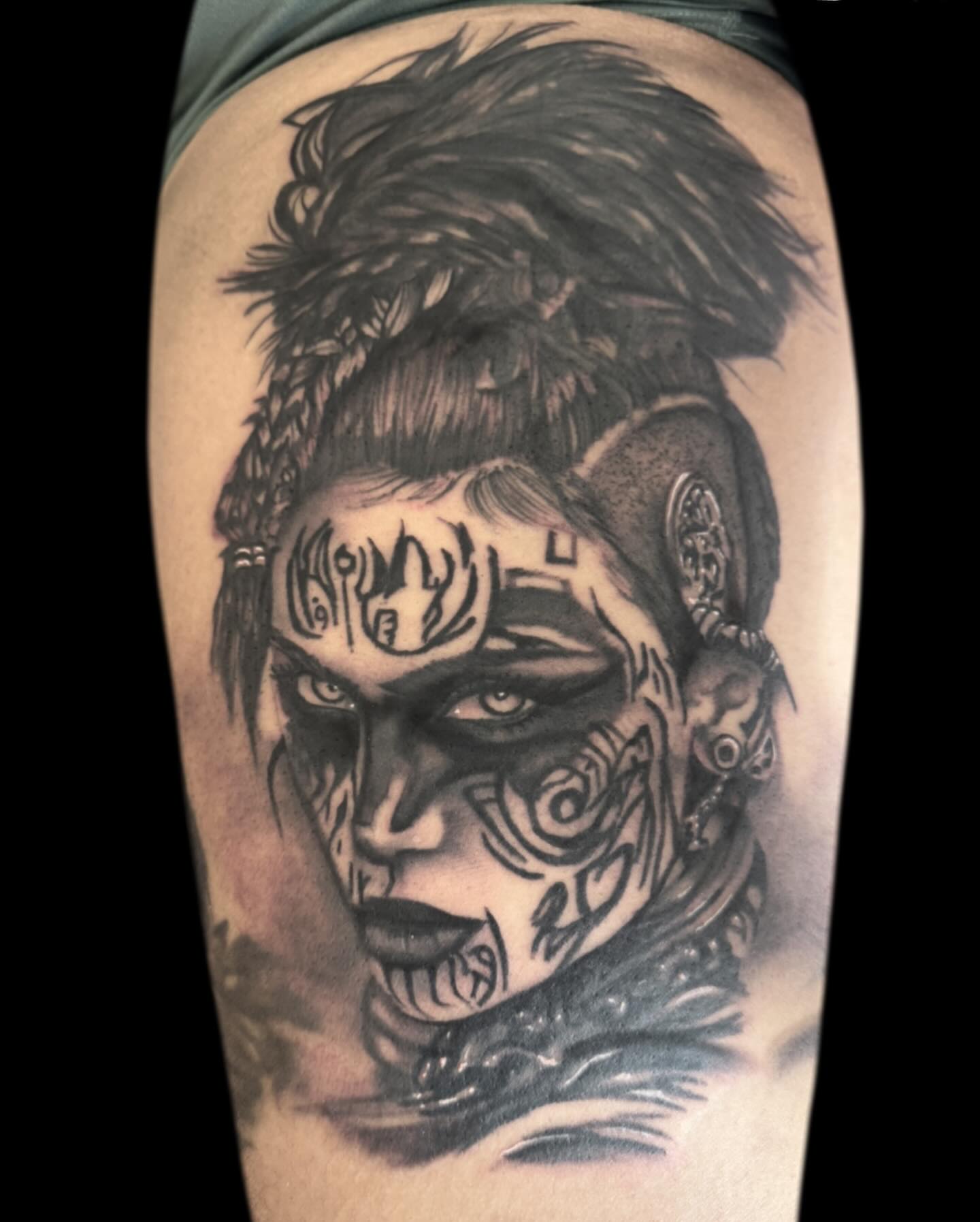 Warrior realism tattoo on the forearm by Jen Bean, Richmond, Virginia