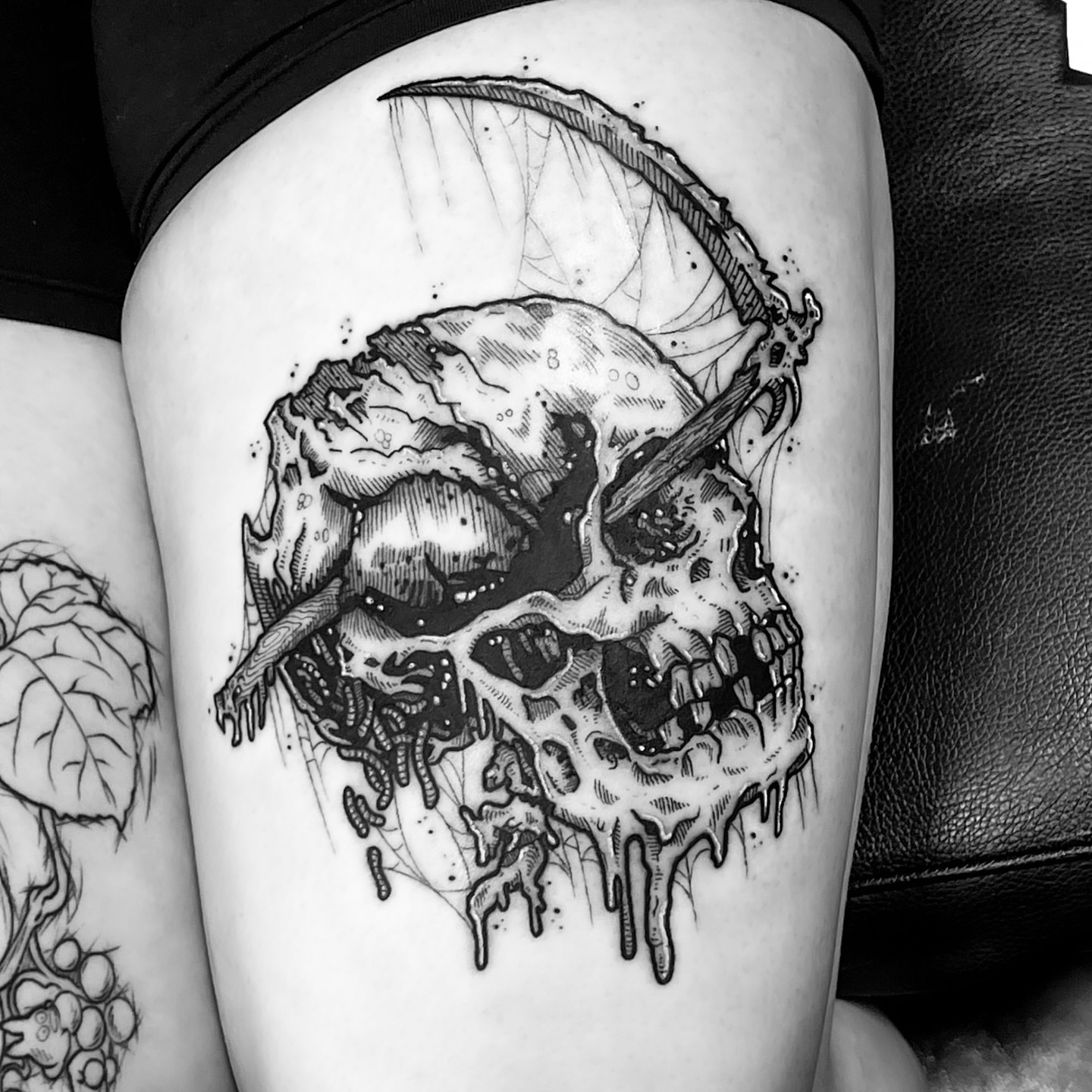Tattoo by @jonvonschlong — dark_realism, black_and_grey