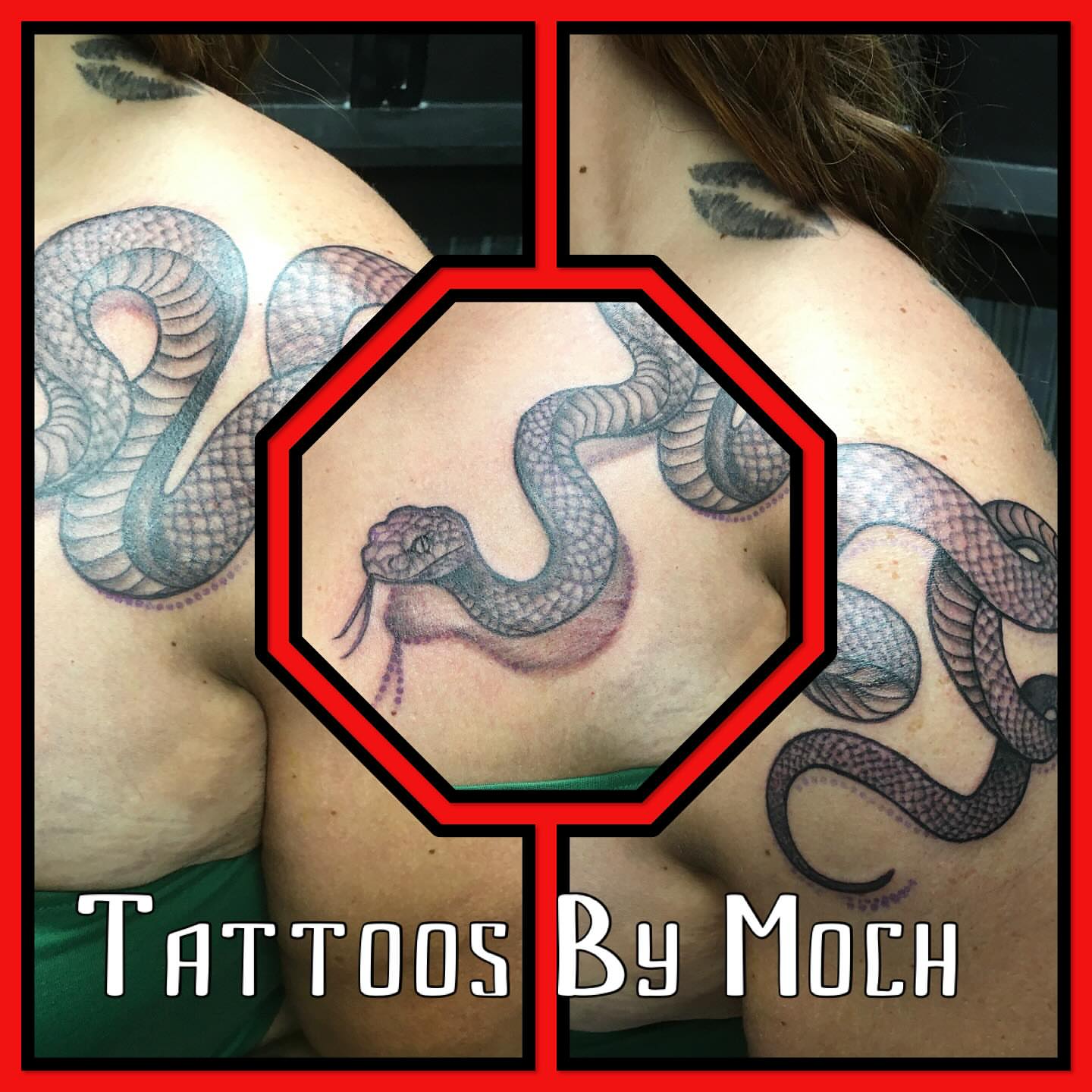 Snake realism tattoo on the shoulder by Tattoos By Moch, Toledo, Ohio