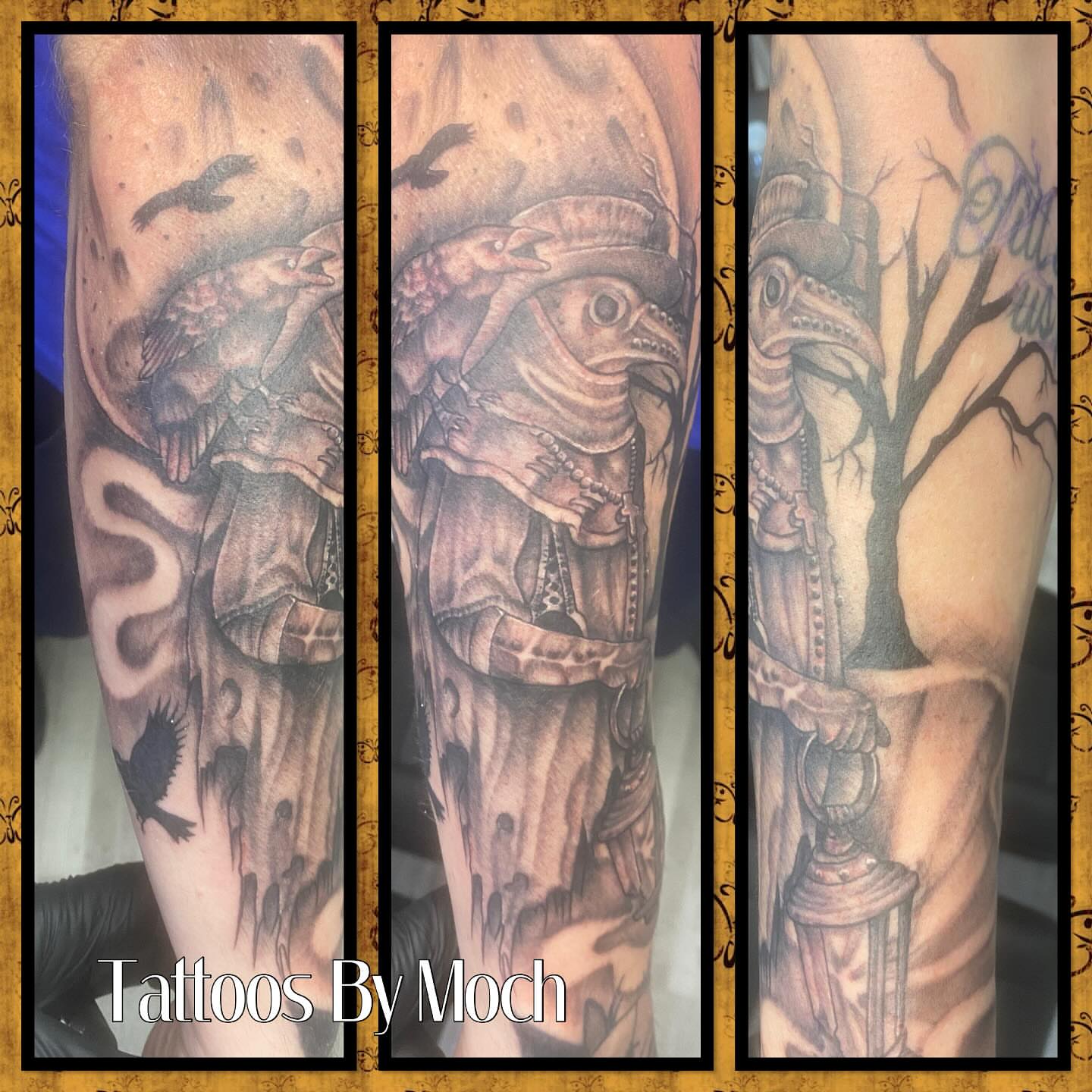Raven and crow realism tattoo on the forearm by Tattoos By Moch, Toledo, Ohio