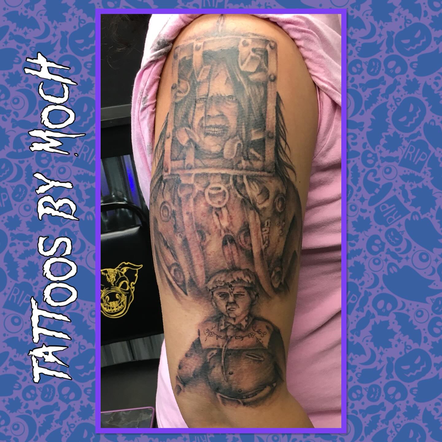 Indian chief and child realism tattoo on the shoulder by Tattoos By Moch, Toledo, Ohio