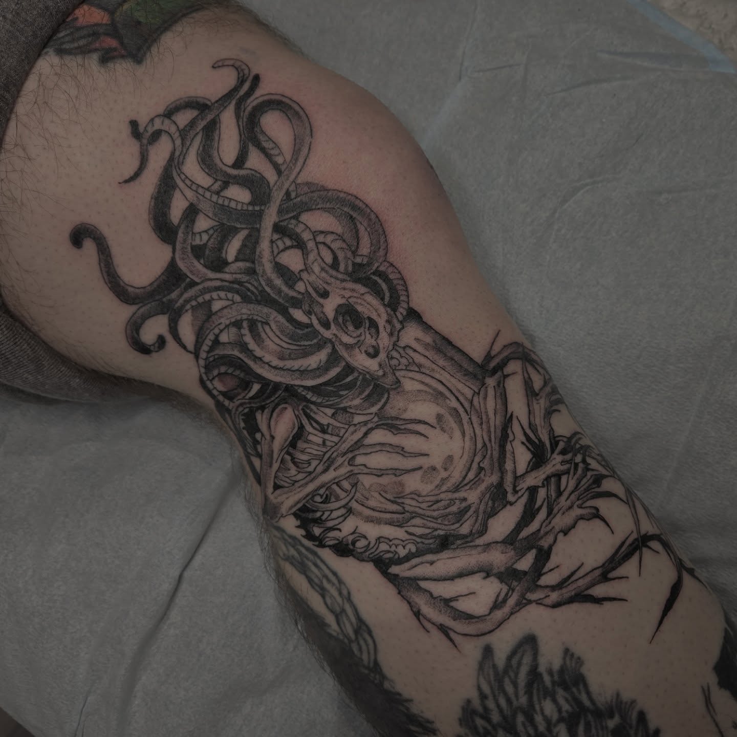 Tattoo by @savshimi — black_and_grey, dark_realism