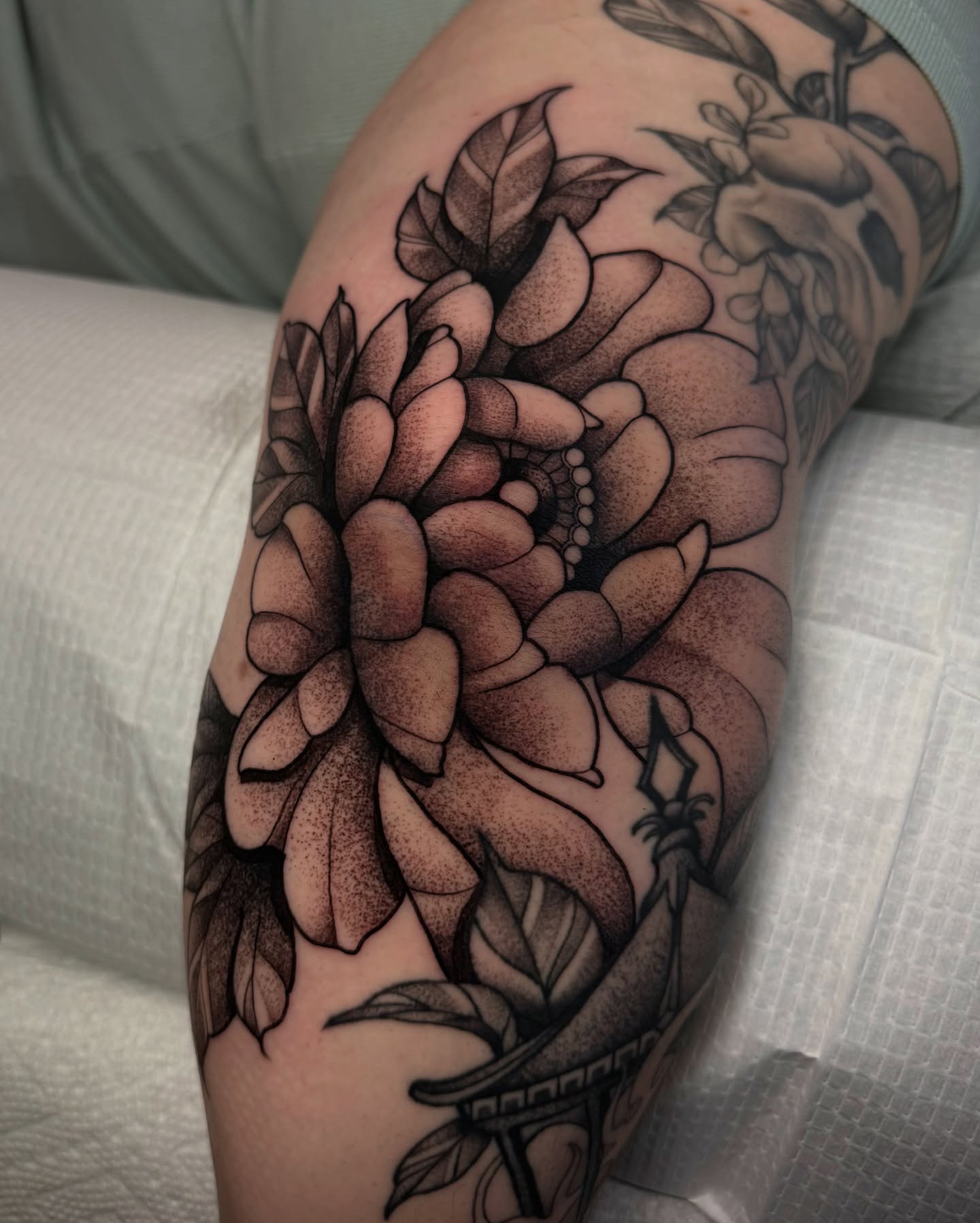 Tattoo by @lauren.tattoos — dotwork, black_and_grey