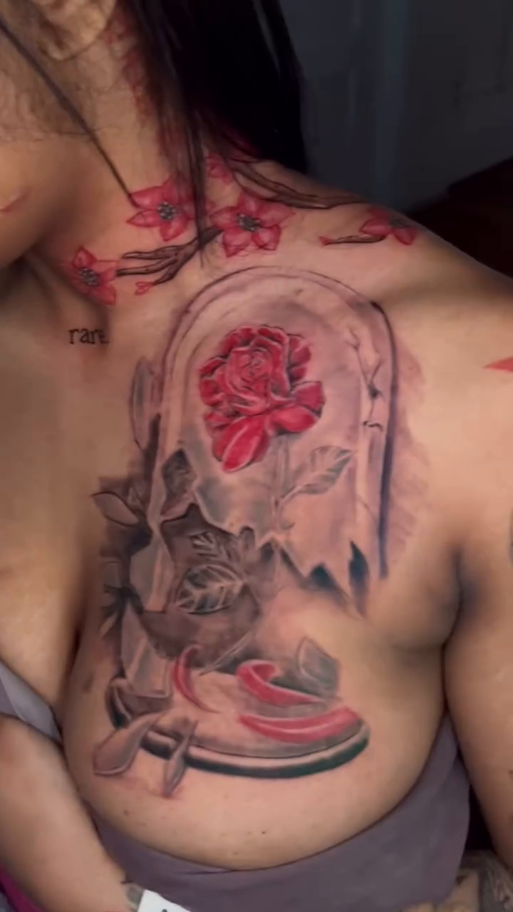 Rose and glass dome realism tattoo by Jakobi
