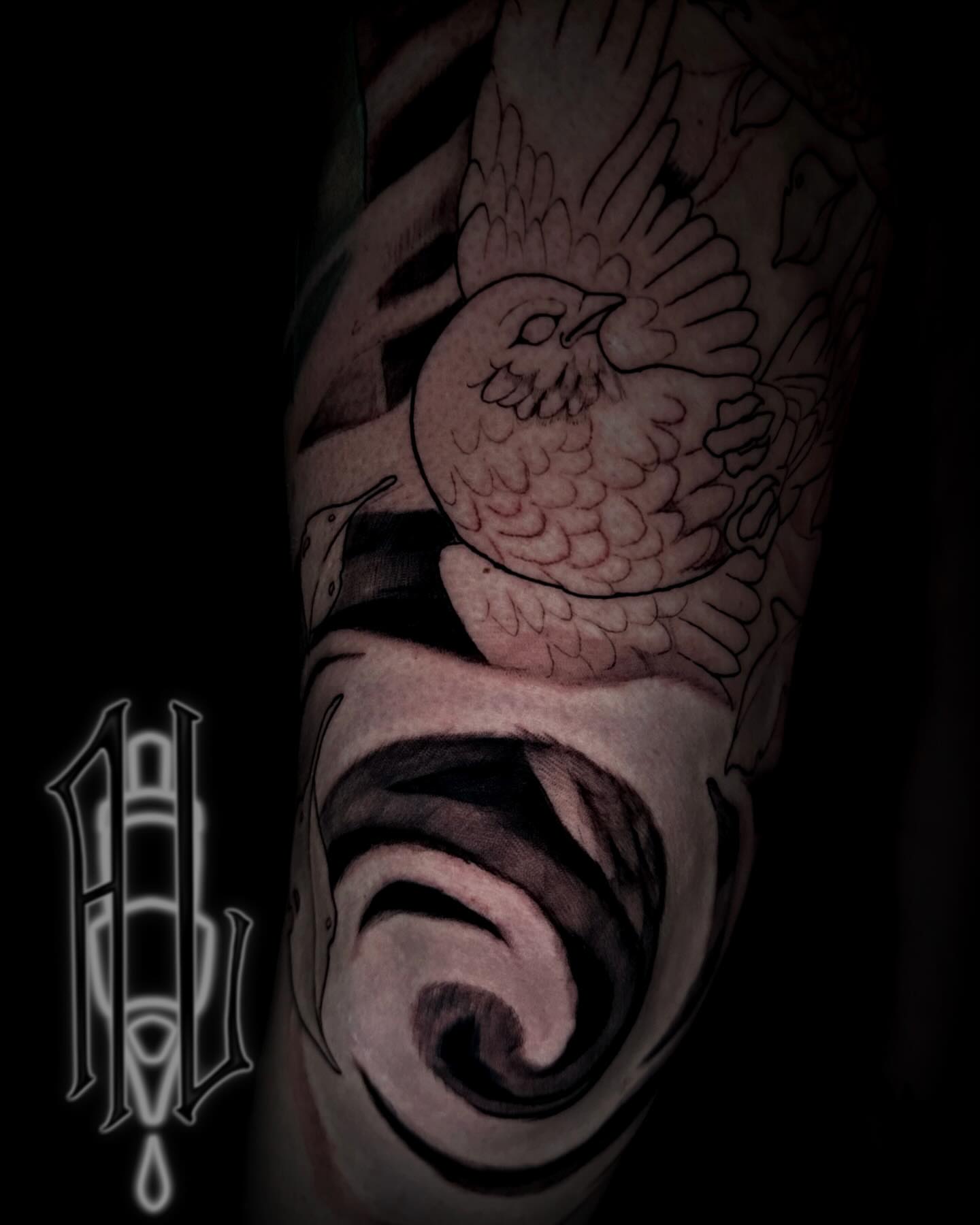 Rooster American traditional tattoo on the forearm by Andrew Luce