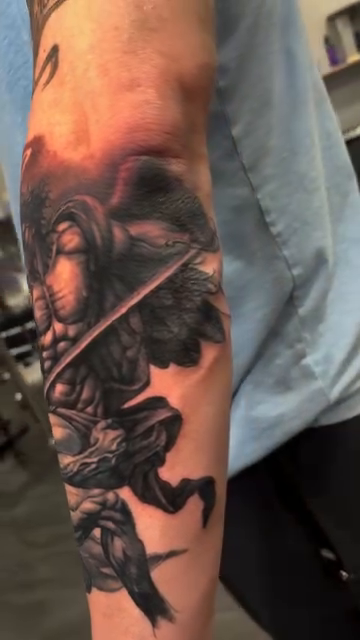 Angels fighting dark realism tattoo by 🦇𝖀𝖙𝖆𝖍🦇, Las Vegas, Nevada