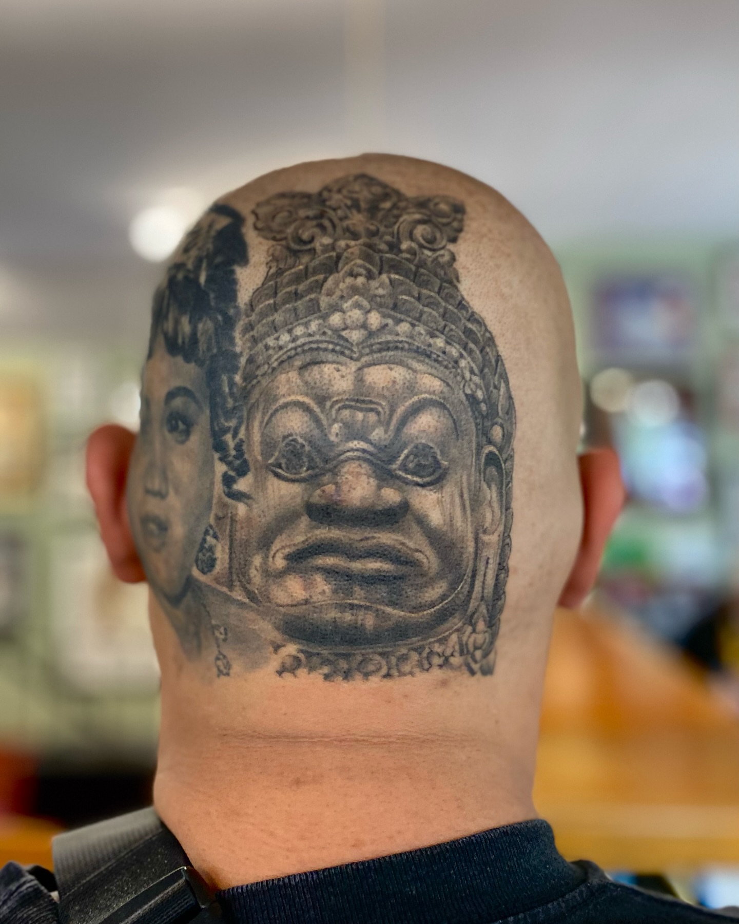 Ancient deity realism tattoo on the head by D Benzo ~ San Diego Tattoo artist ~