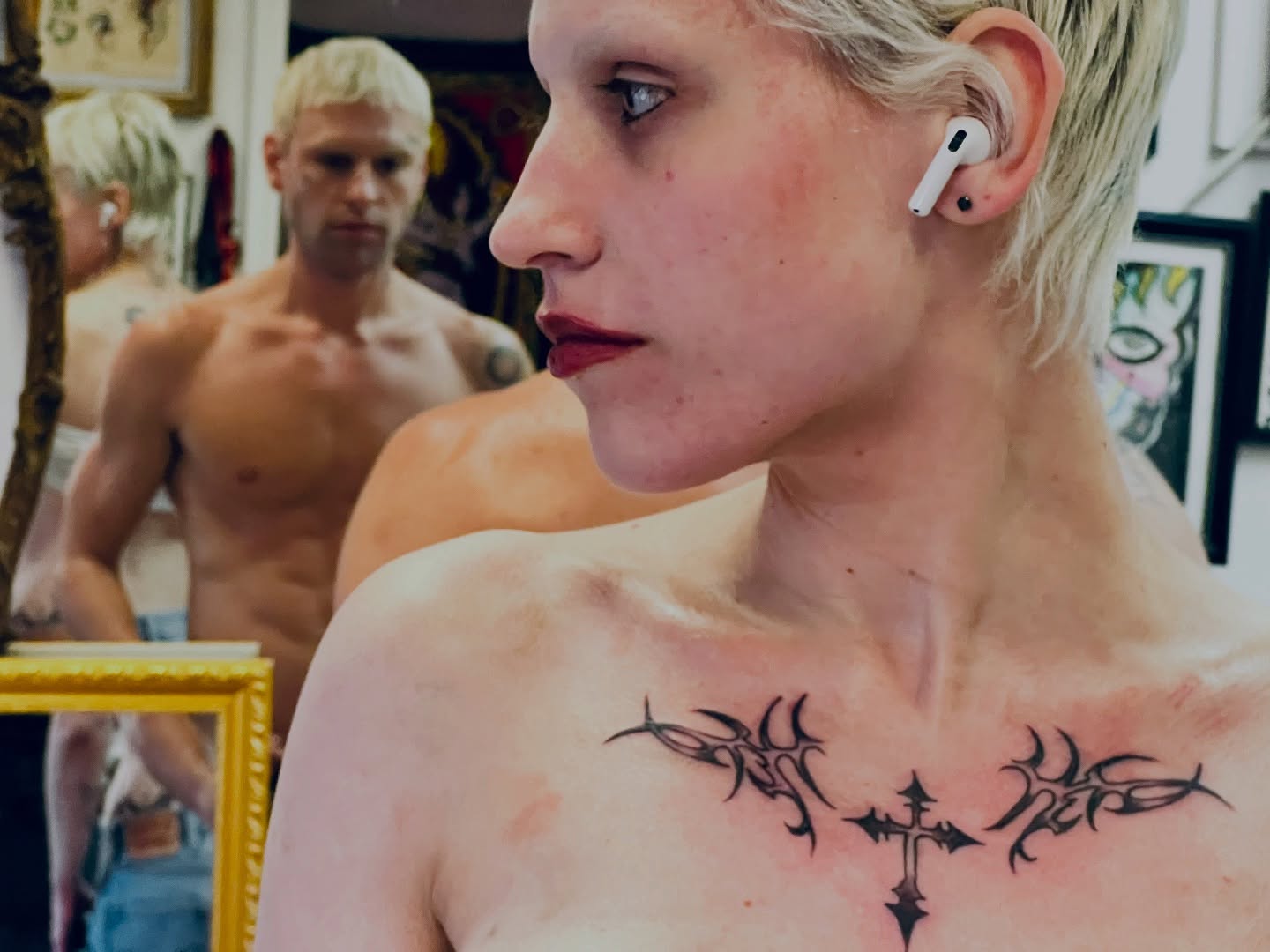 Tribal cross tribal tattoo on the chest by πππππ°ππππ πΏπππππ