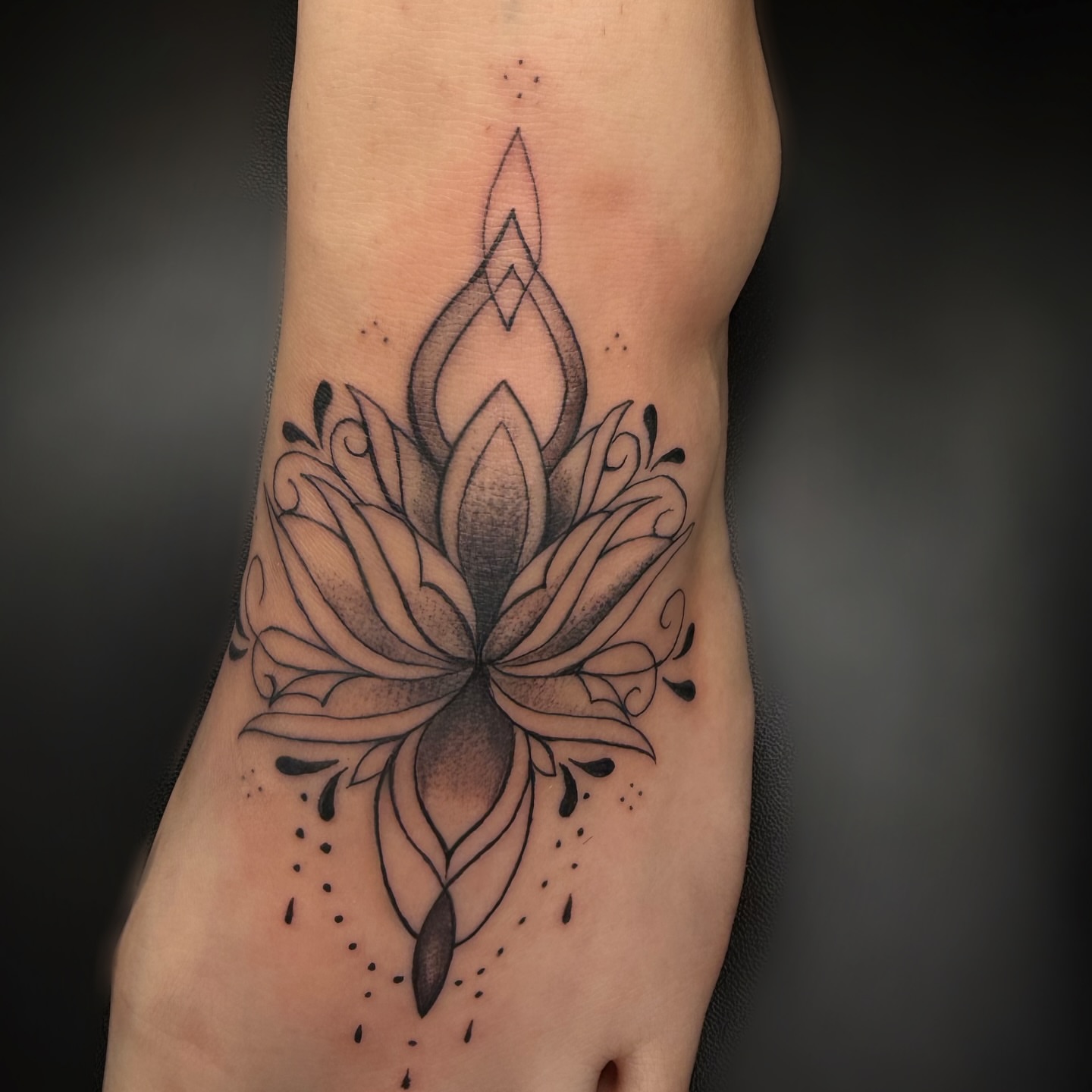Lotus flower dotwork tattoo on the forearm by ᴍᴀɢɢɪᴇ ✧, Las Vegas, Nevada
