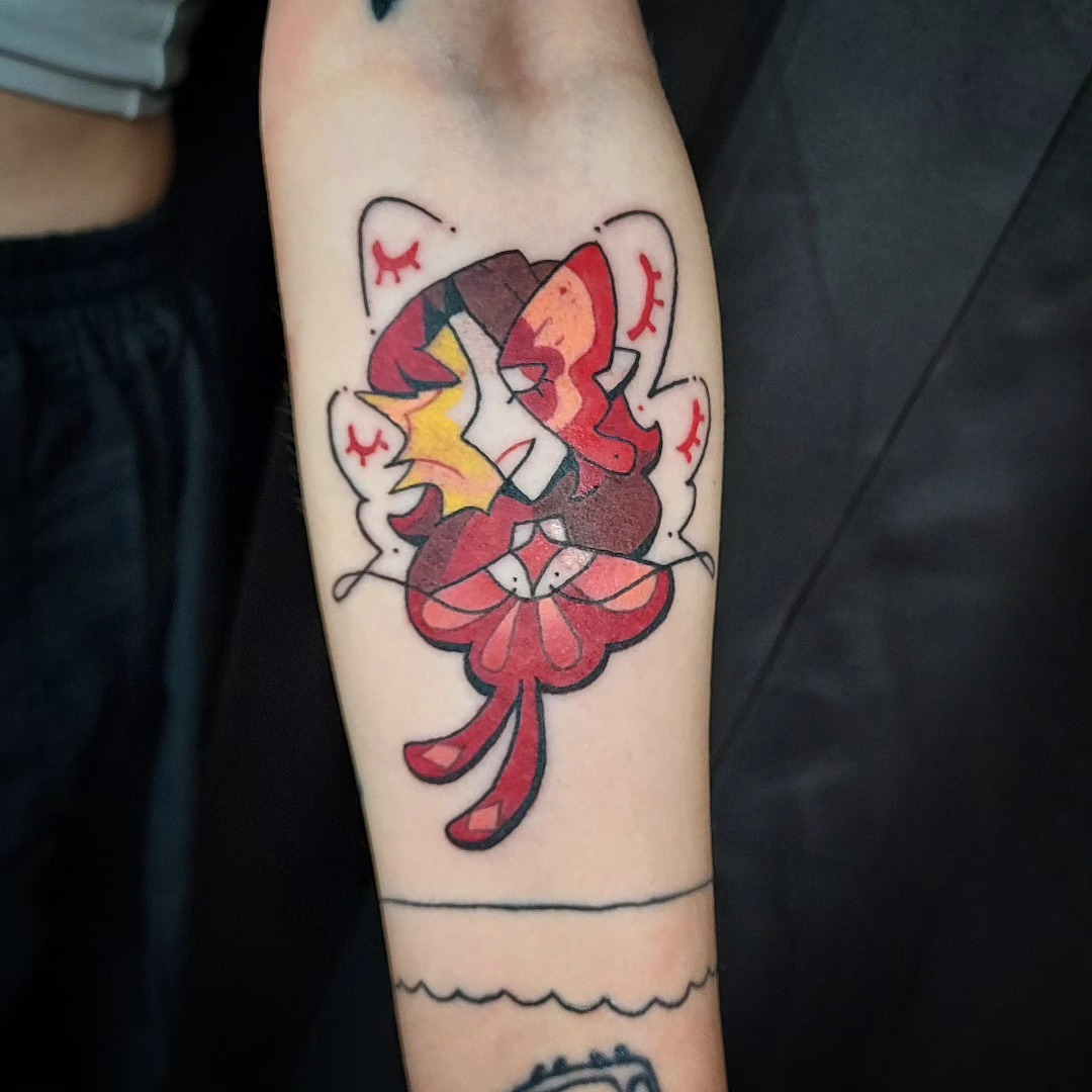 Abstract fox dotwork tattoo on the forearm by Spike Cameron