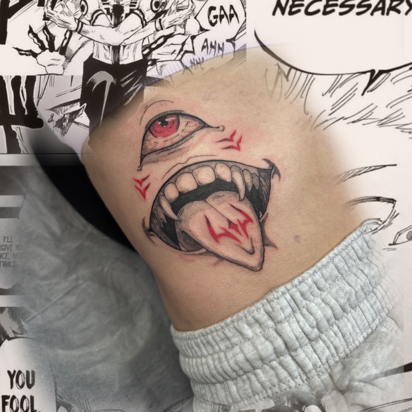 Angry face realism tattoo on the chest by D