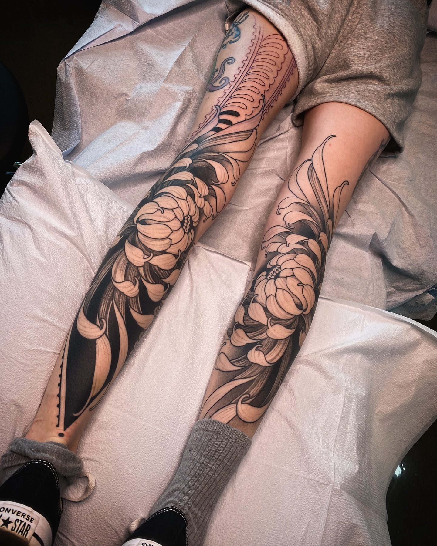 Chrysanthemum japanese irezumi tattoo on the forearm by Natasha Dickinson
