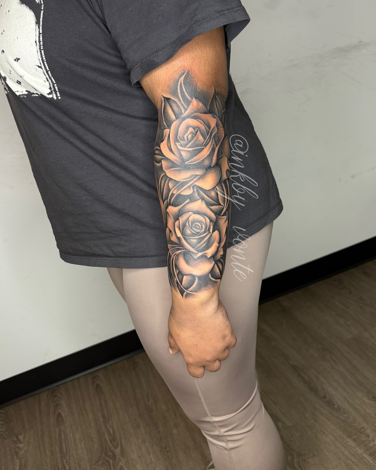 Roses black and grey tattoo on the forearm by Vonte Seay