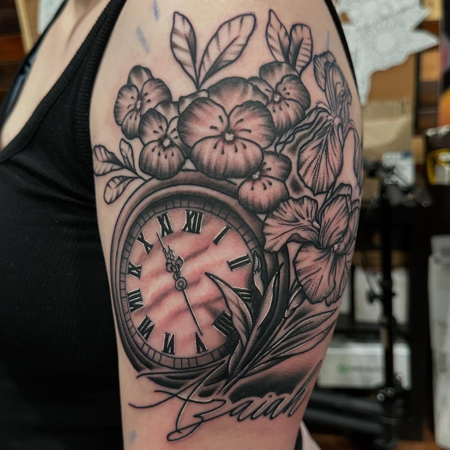 Tattoo by @sailorsushi_ — black_and_grey, lettering_script