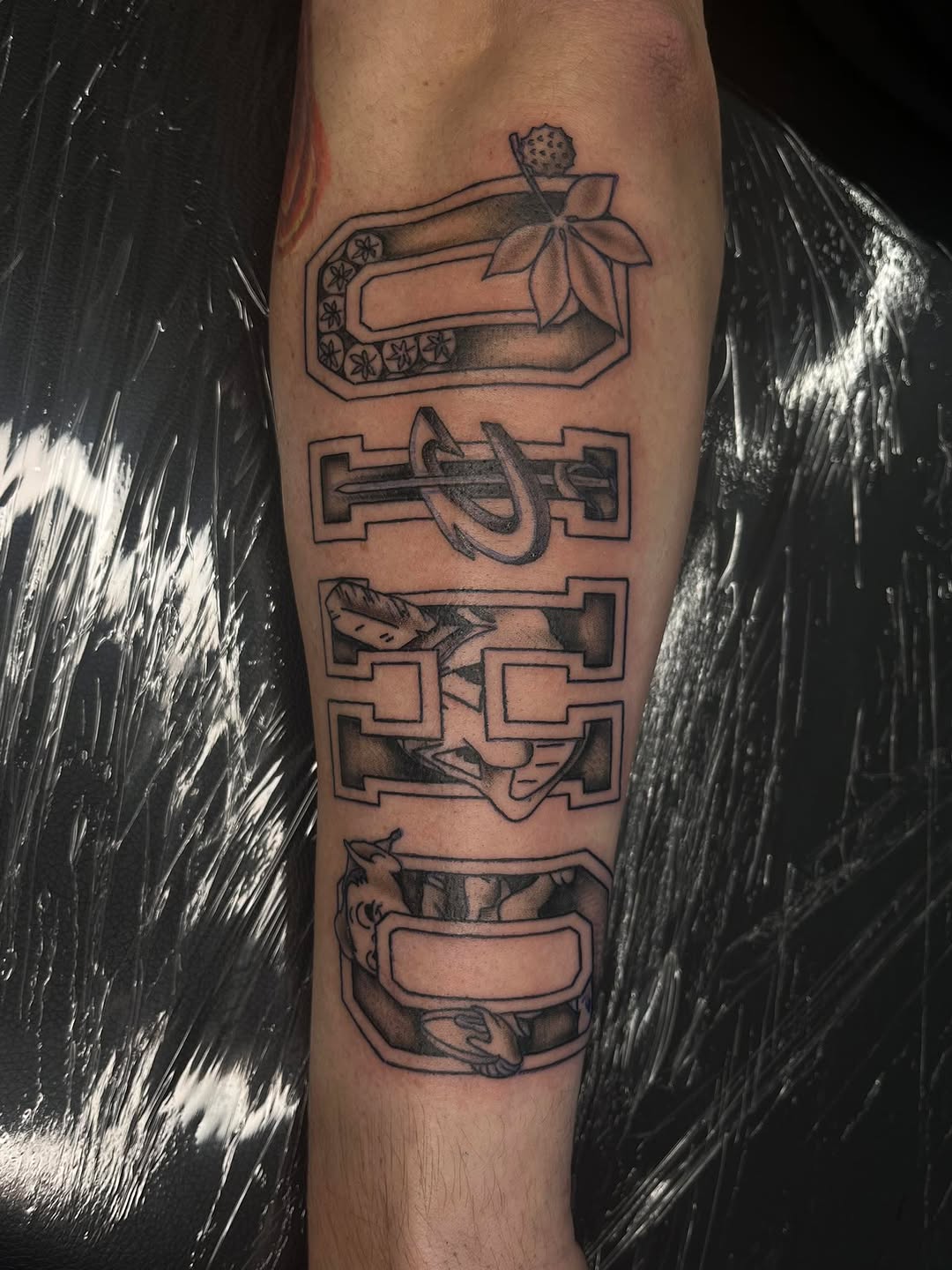 Tattoo by @sageandsintattoo — black_and_grey, chicano