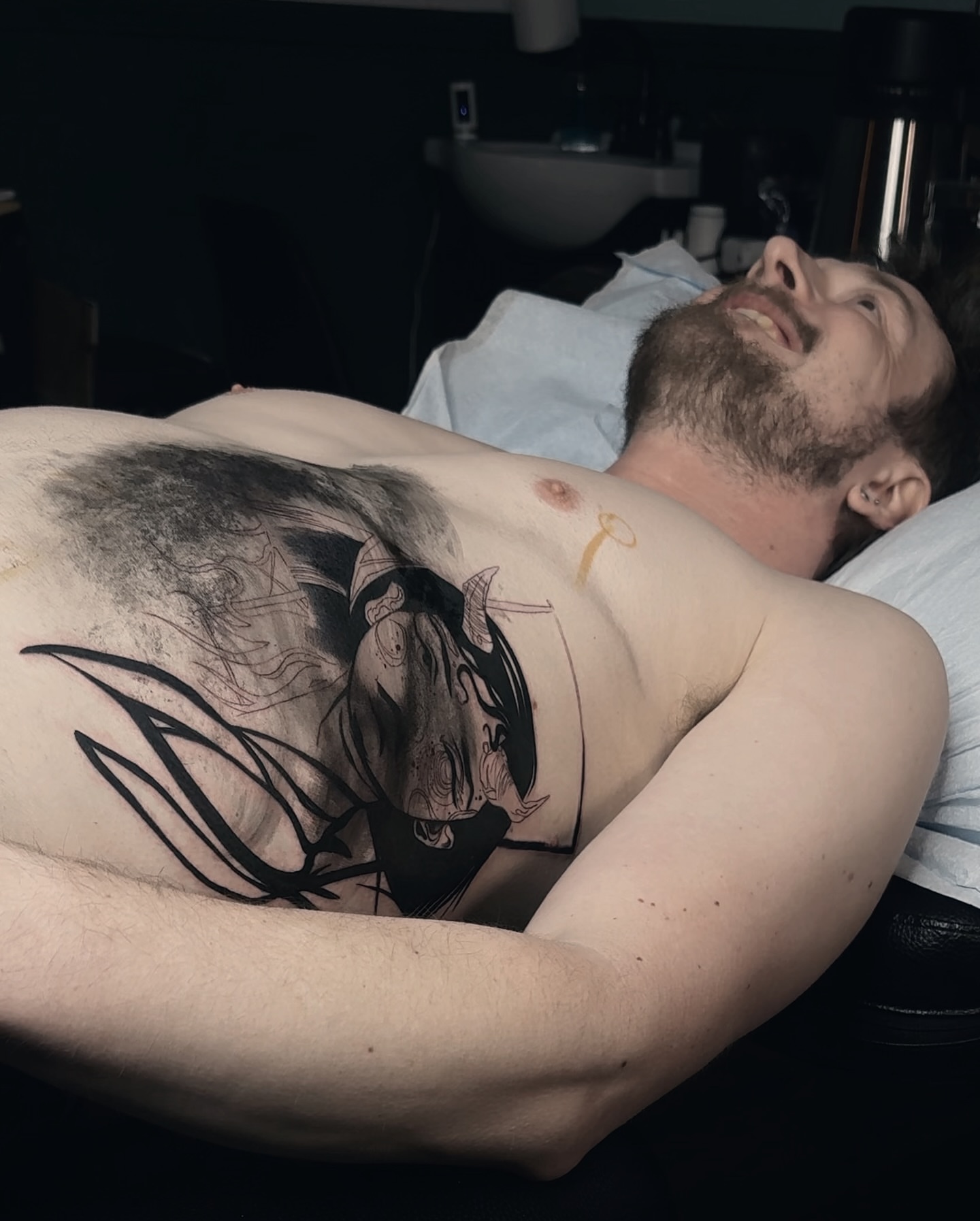 Demon black and grey tattoo on the chest by 🌙Jose Maldonado🌙