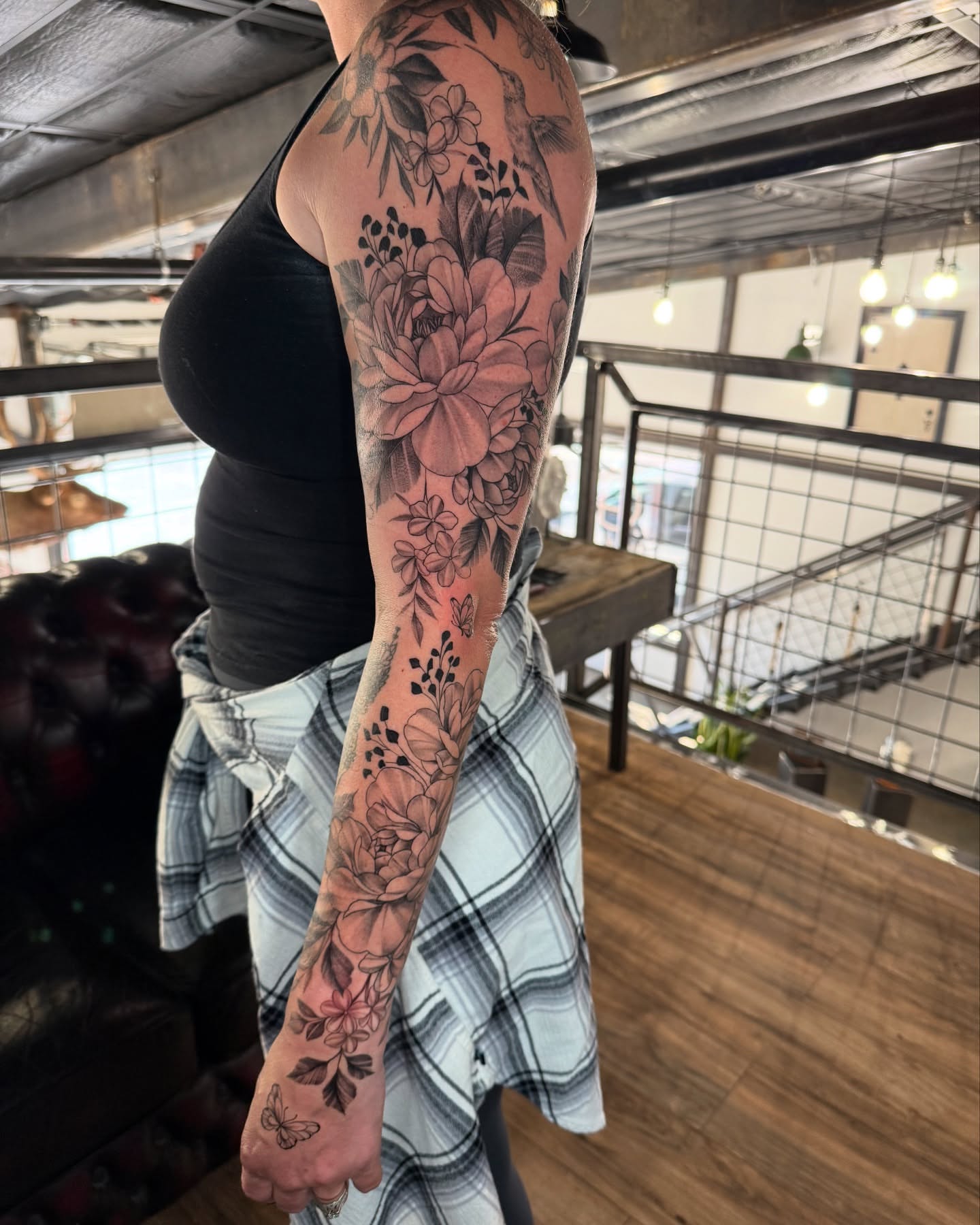 Floral bouquet black and grey tattoo on the forearm by πππππ βππ£π£ππ€ππ , Tucson, Arizona