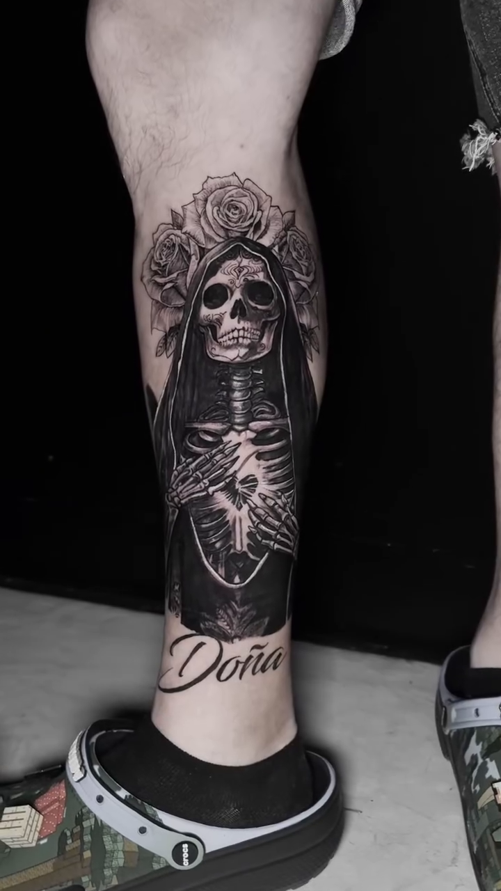 Tattoo by @inkbyisa_ — dark_realism, black_and_grey
