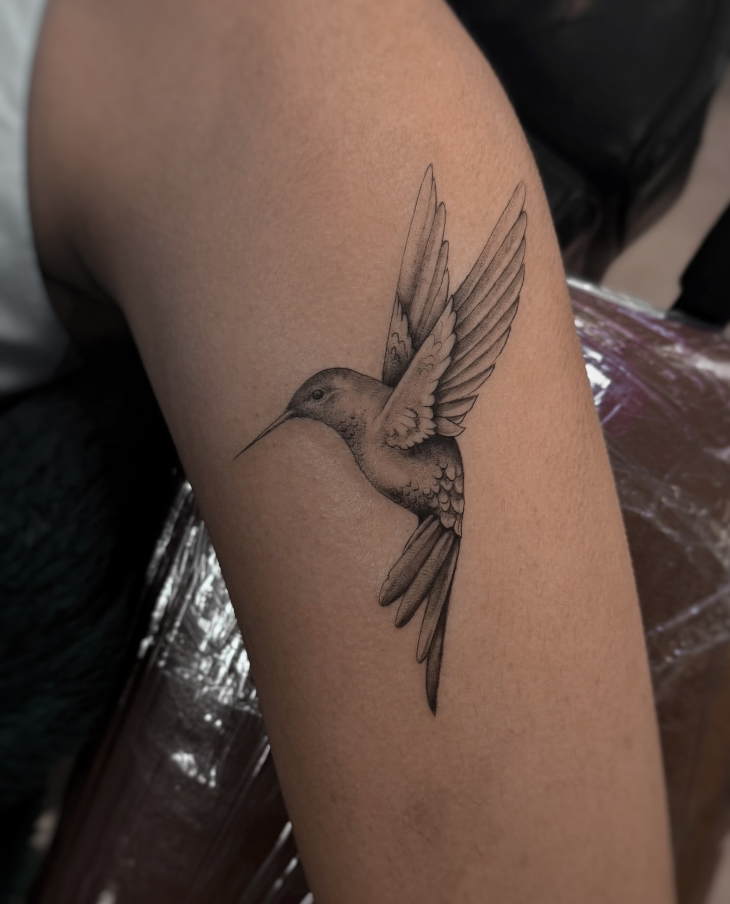 Hummingbird realism tattoo on the forearm by Lily K.