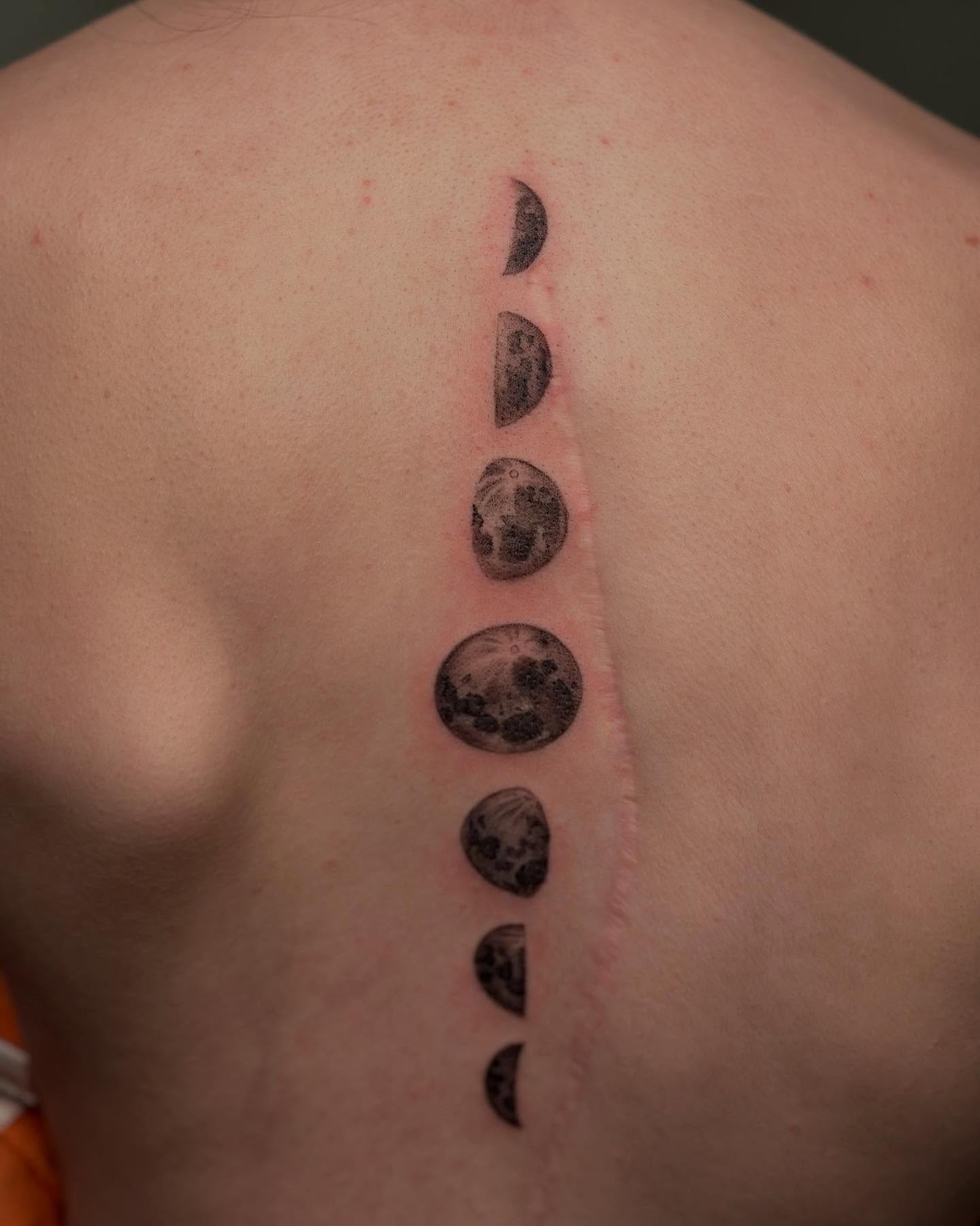 Moon phases black and grey tattoo by Hi