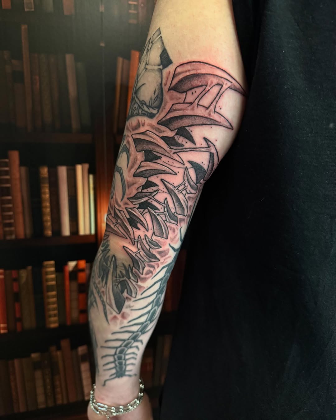 Tattoo by @bennwho_tattoo — black_and_grey, trash_polka