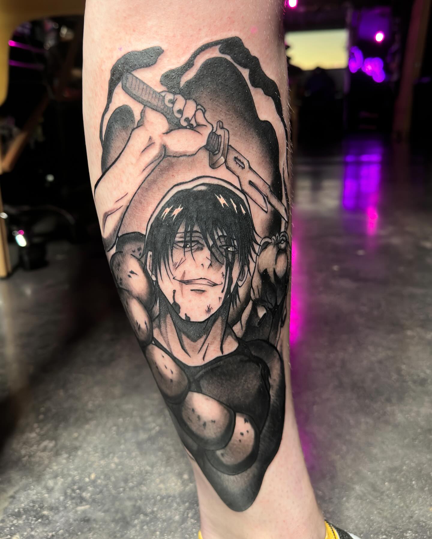 Tattoo by @deaddfred — anime, black_and_grey