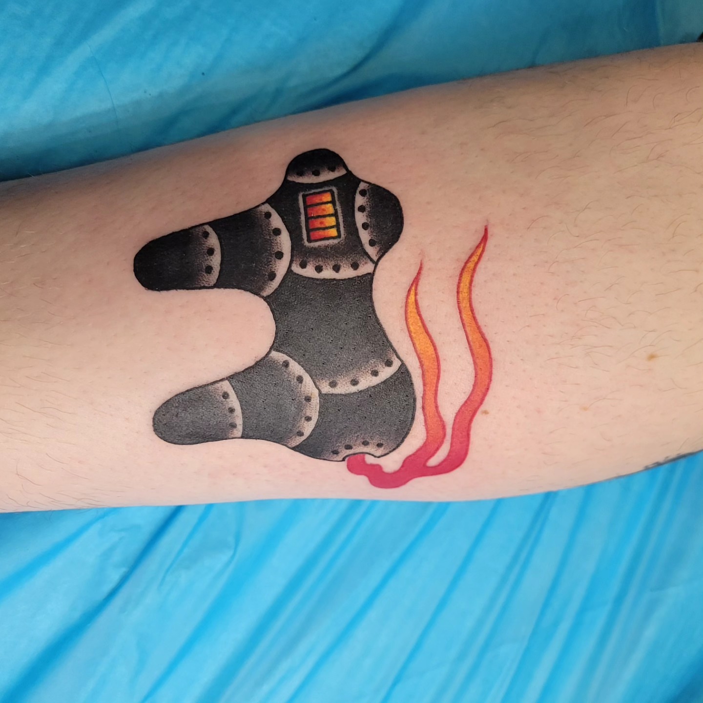 Robot dotwork tattoo on the forearm by Mark Harada, Hoboken, New Jersey
