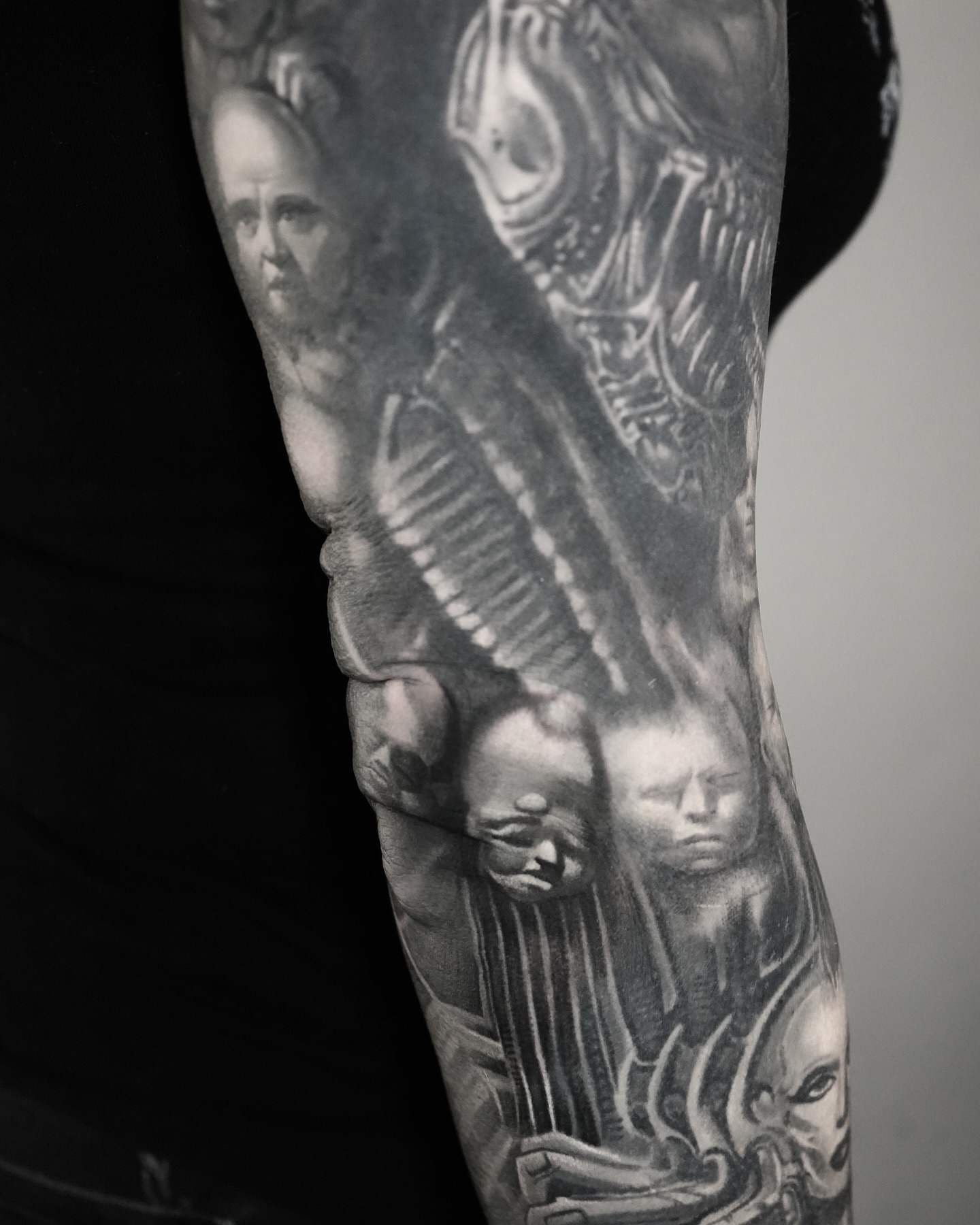Aliens realism tattoo on the forearm by Robert Morton, Cleveland, Ohio
