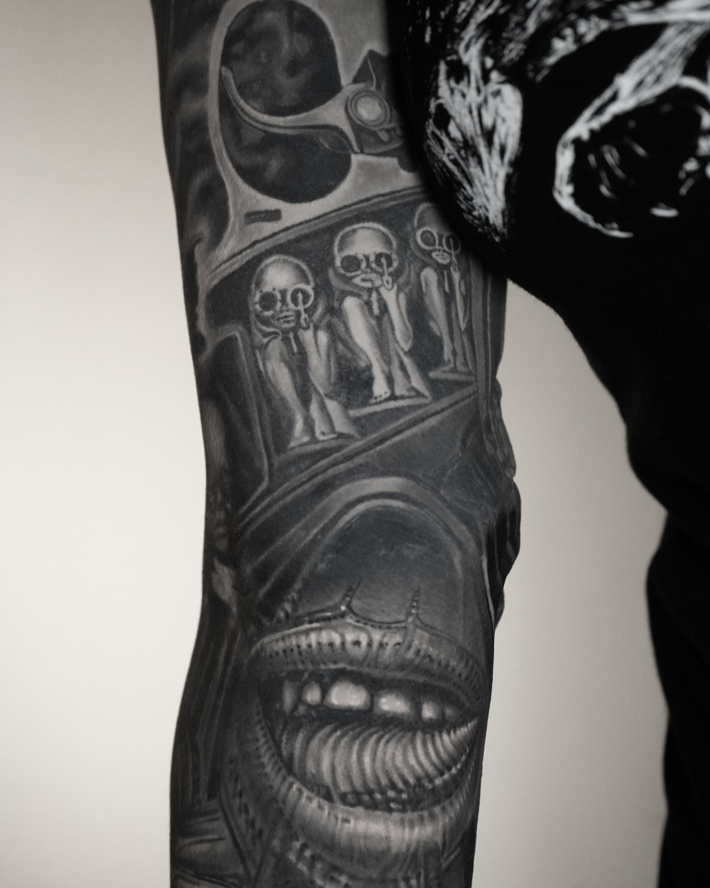 Aliens realism tattoo on the forearm by Robert Morton, Cleveland, Ohio
