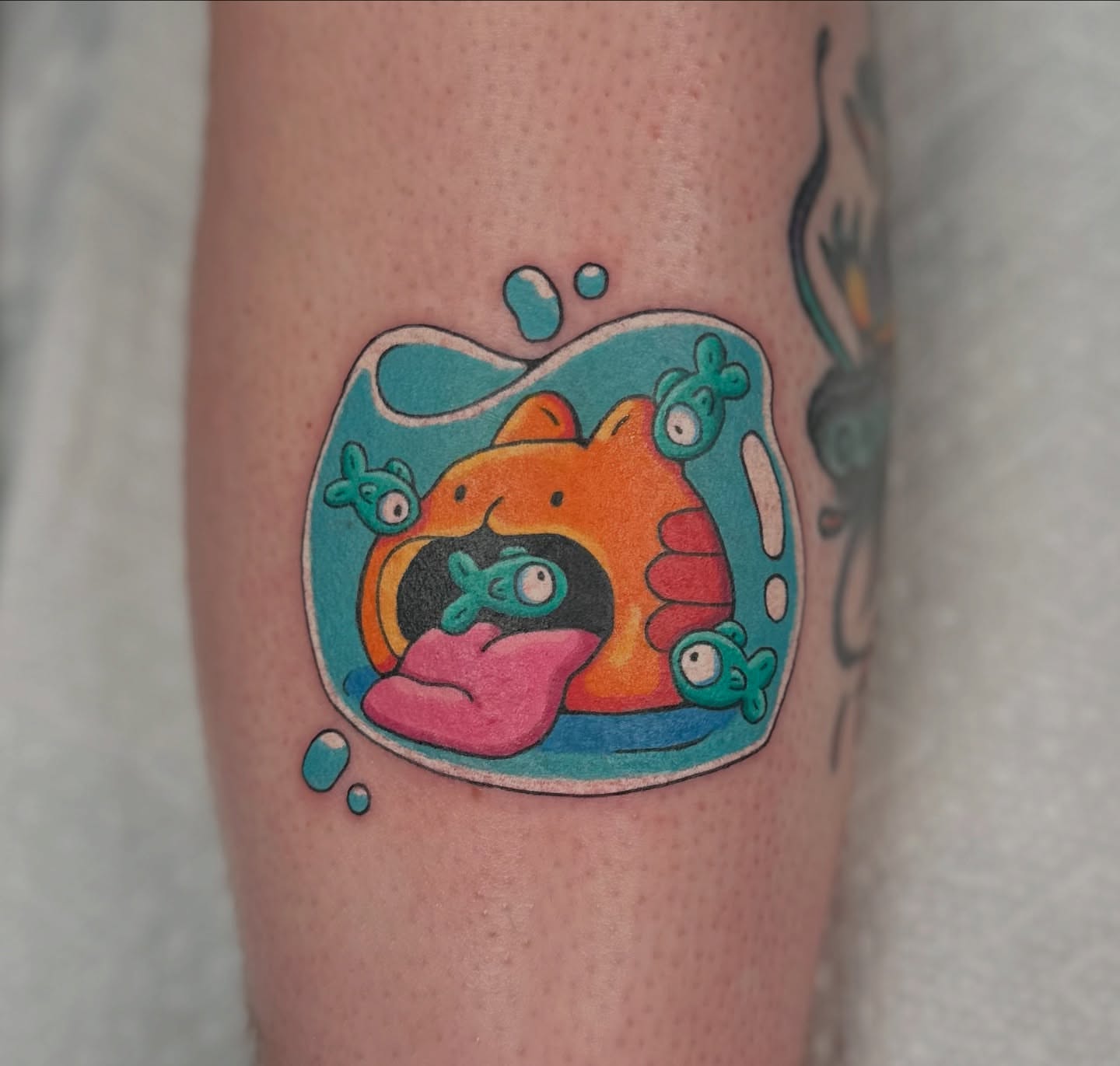 Fish tank new school tattoo on the forearm by Kellie Burch