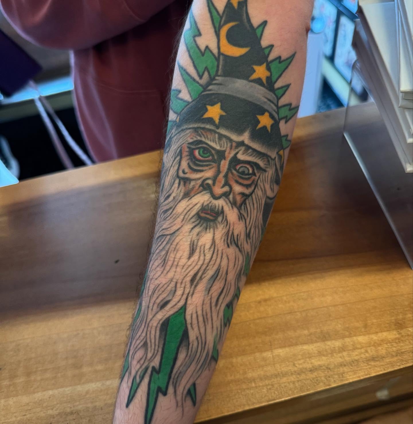 Wizard realism tattoo on the forearm by Ross K. Jones Tattoos, San Francisco, California