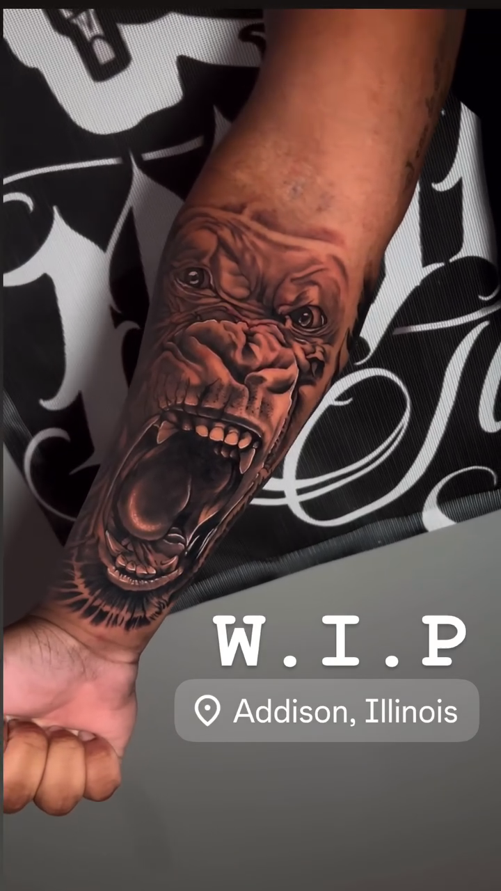 Gorilla face realism tattoo by Moose
