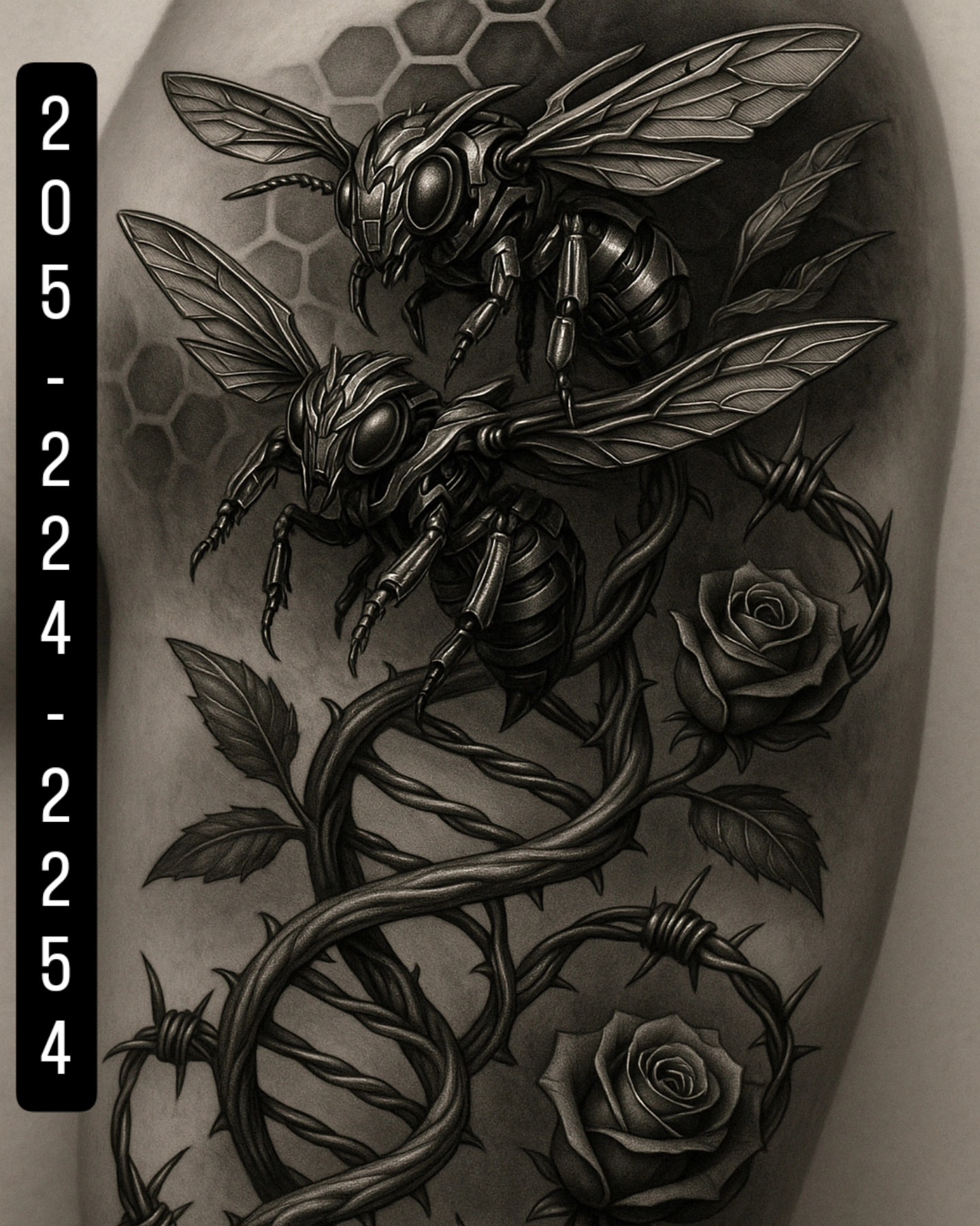 Bees and roses realism tattoo on the forearm by Jeff Frederick