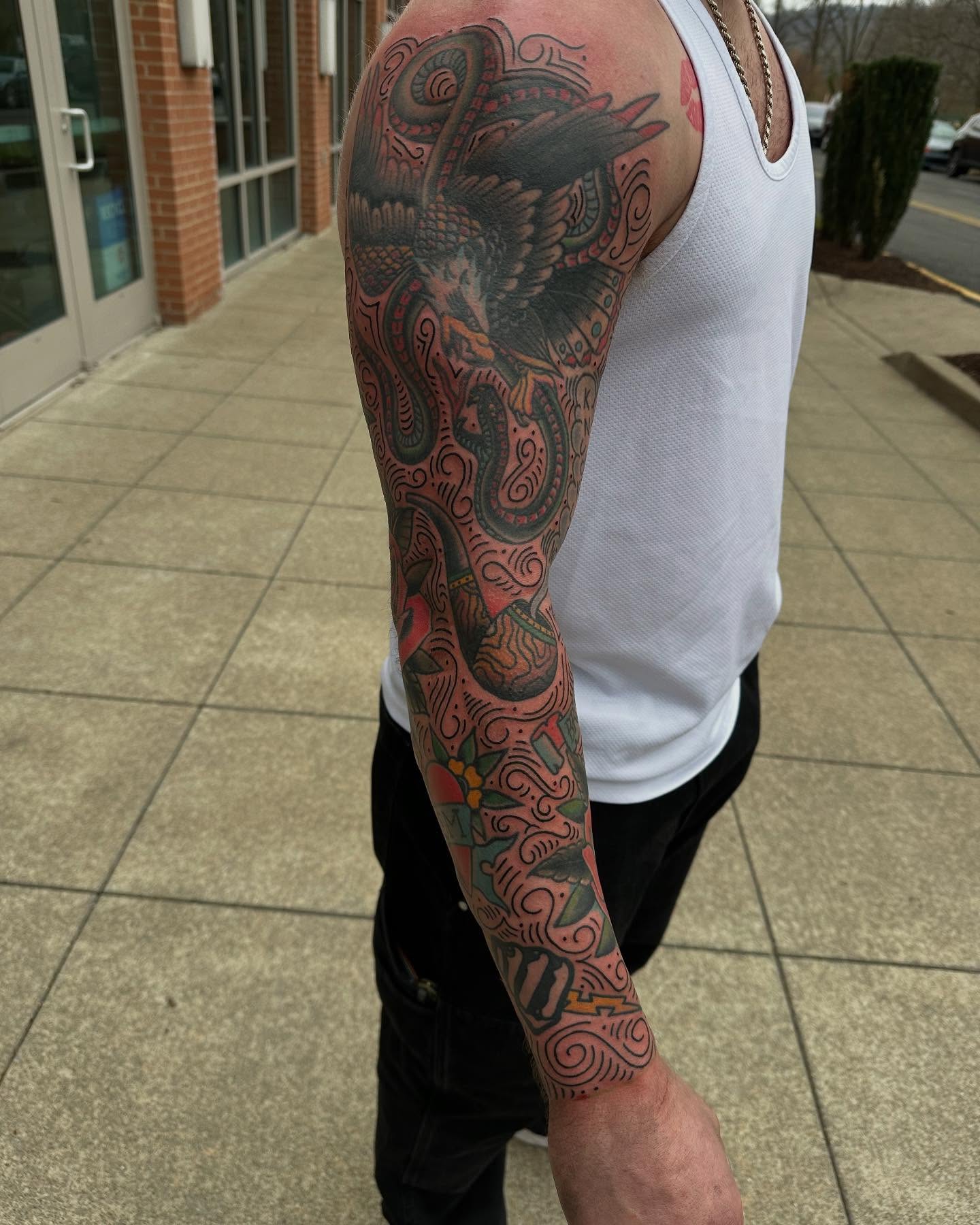 Tattoo by @hellboundhawktattoos — american_traditional, dotwork