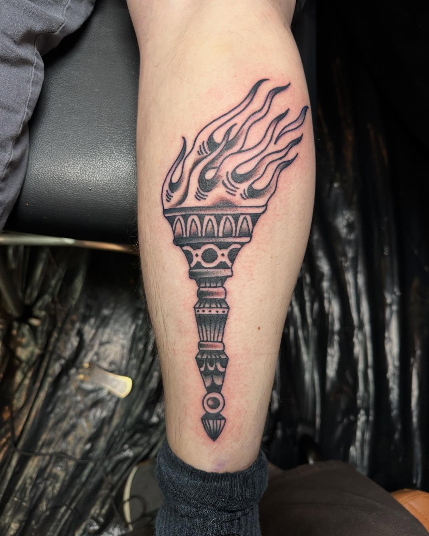 Tattoo by @hellboundhawktattoos — black_and_grey