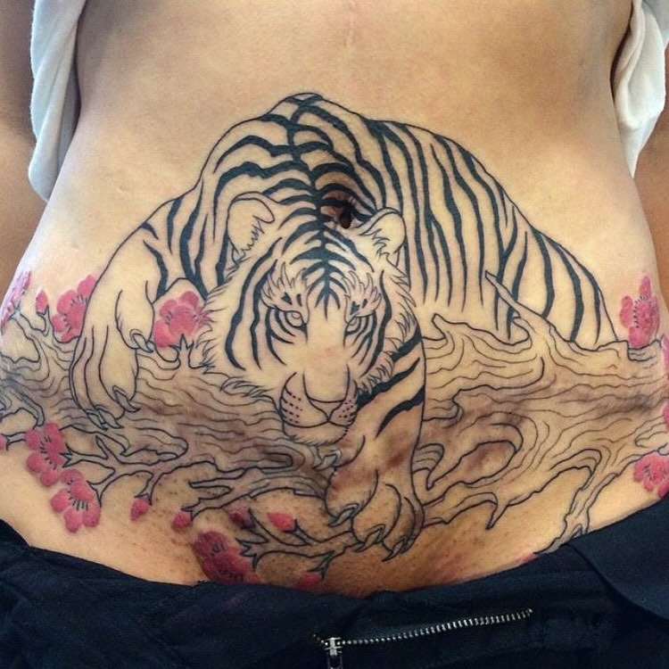 Tiger japanese irezumi tattoo on the torso by Jose Onasis Disla, New York, New York