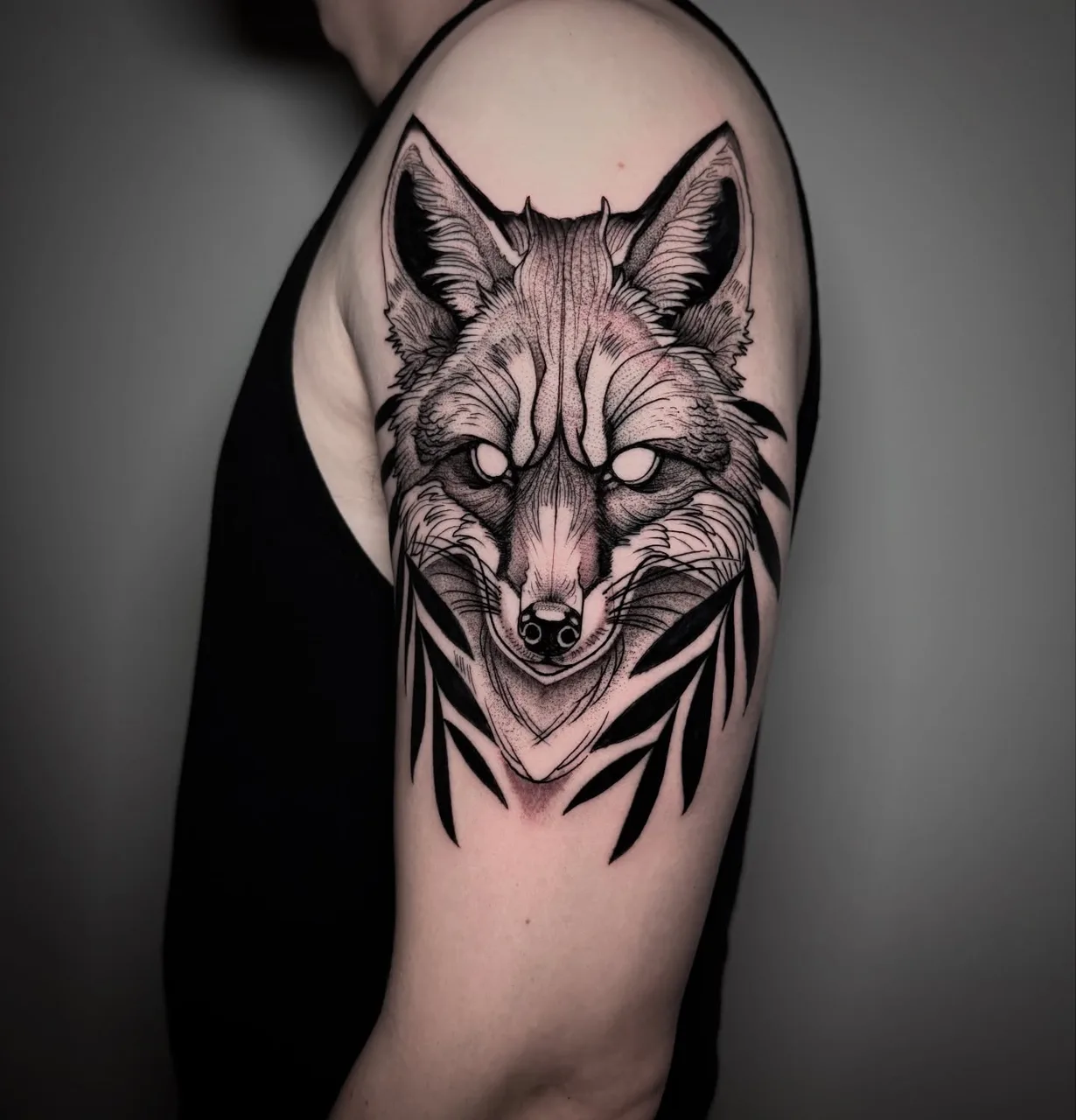 Fox realism tattoo on the forearm by David Mushaney