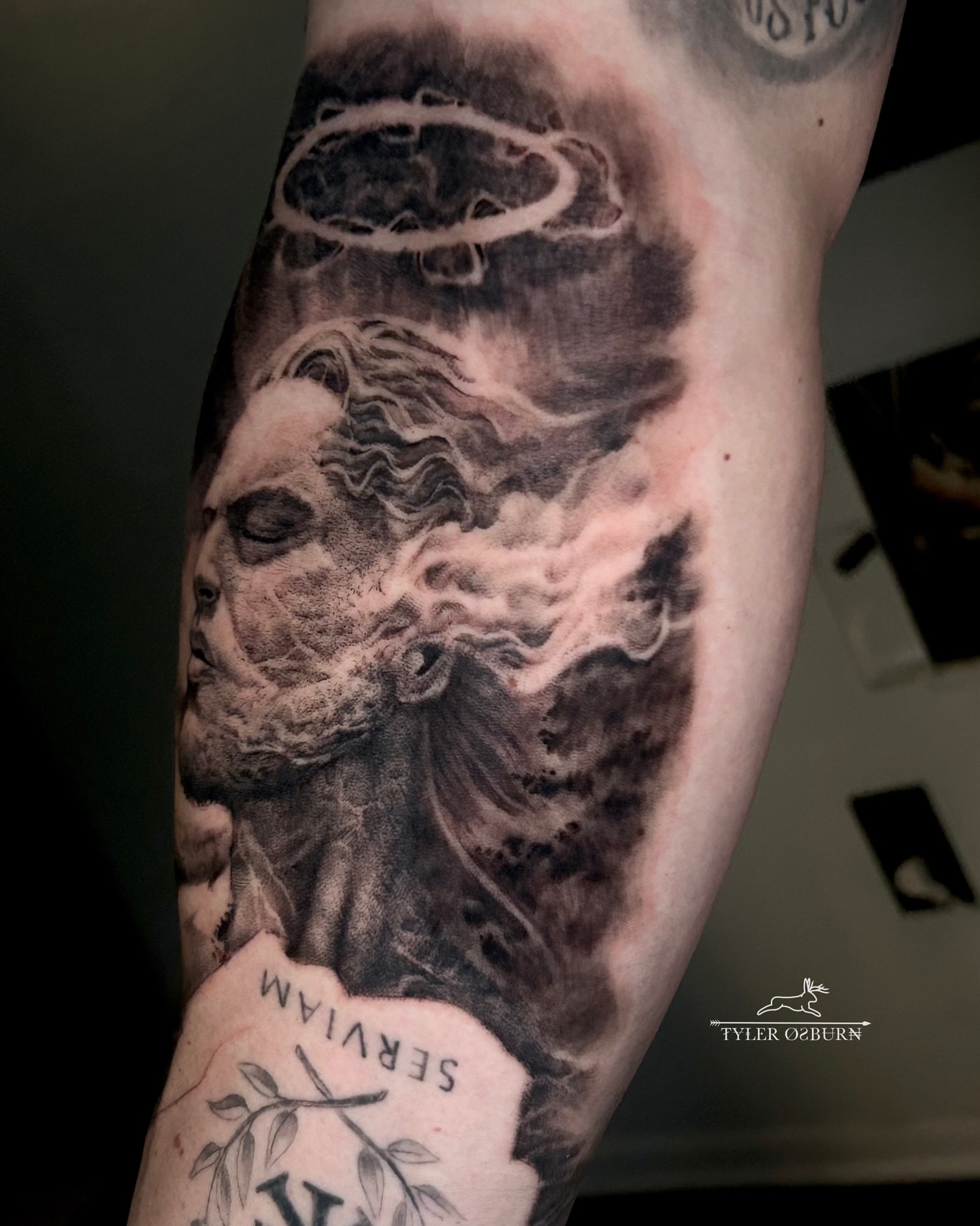 Tattoo by @shadesofpain1992 — black_and_grey, realism