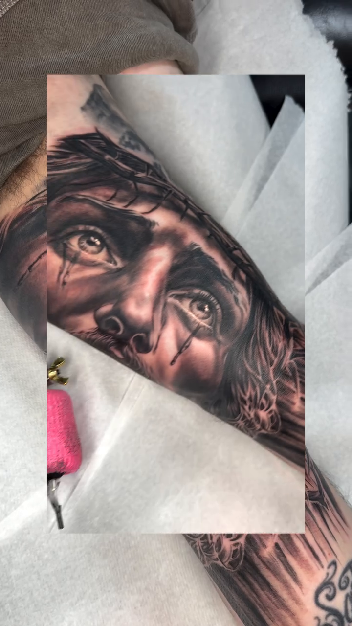 Jesus Christ portrait realism tattoo by Sloe Rivera