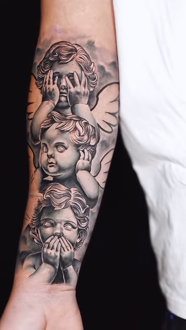 Cherub and cherub realism tattoo by Francis nieves, Miami, Florida