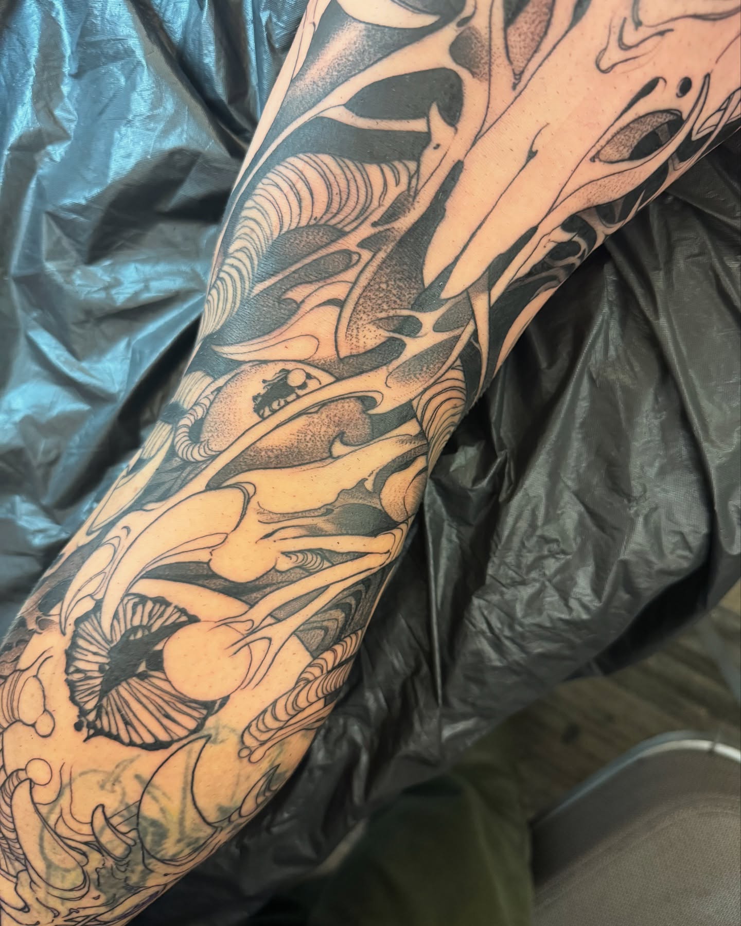 Tattoo by @sacred_crow — black_and_grey, dotwork